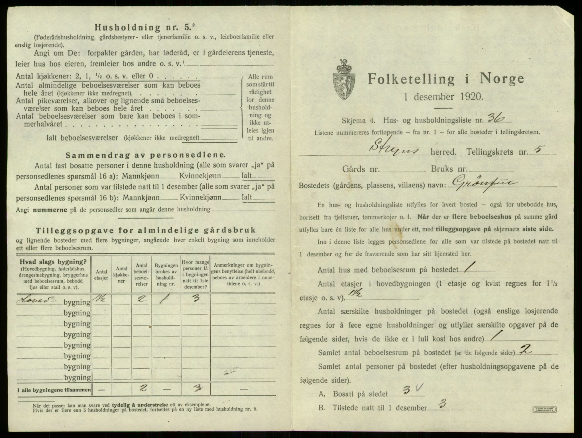 SAB, 1920 census for Stryn, 1920, p. 309