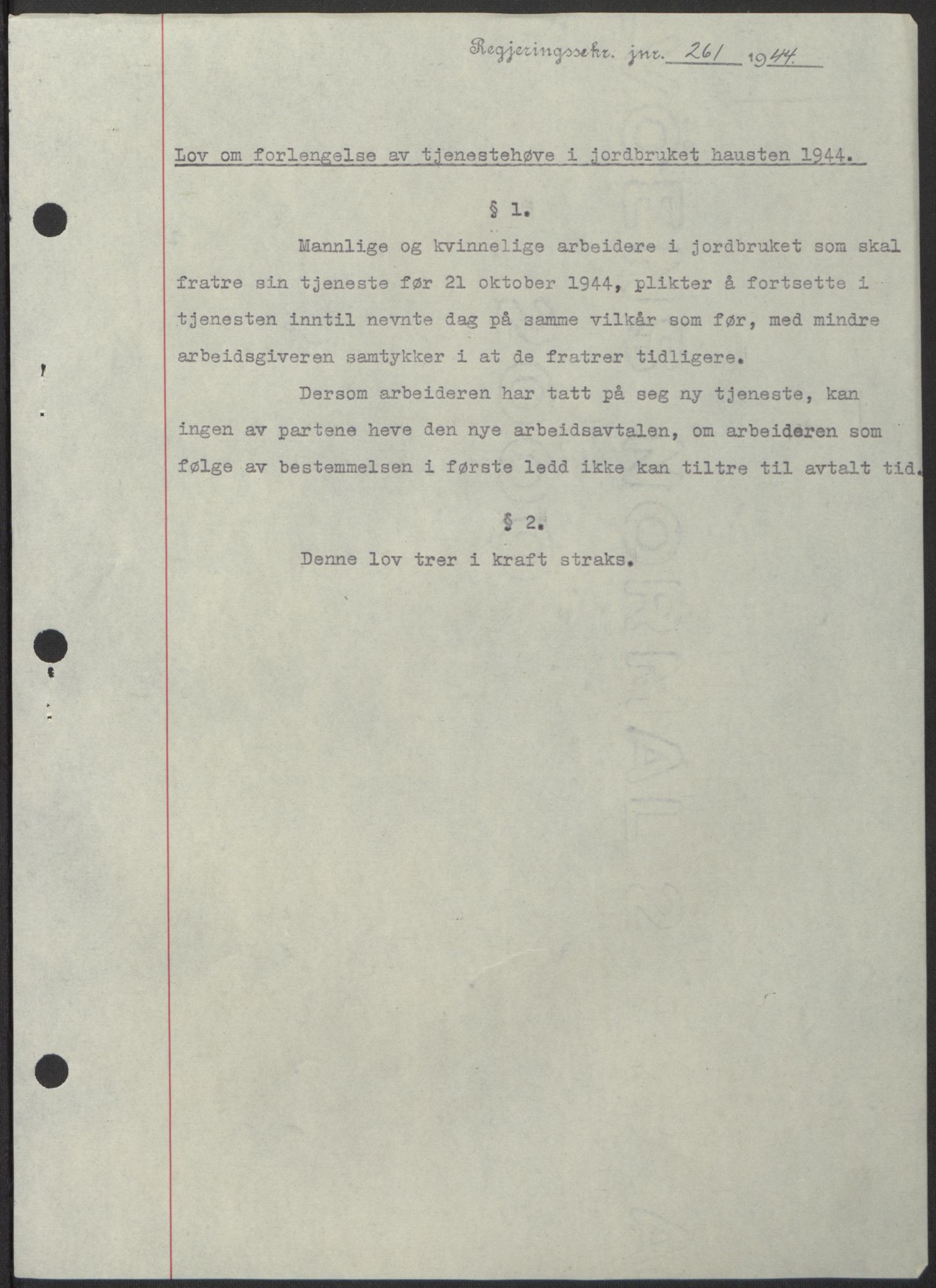 NS-administrasjonen 1940-1945 (Statsrådsekretariatet, de kommisariske statsråder mm), AV/RA-S-4279/D/Db/L0100: Lover, 1944, p. 487