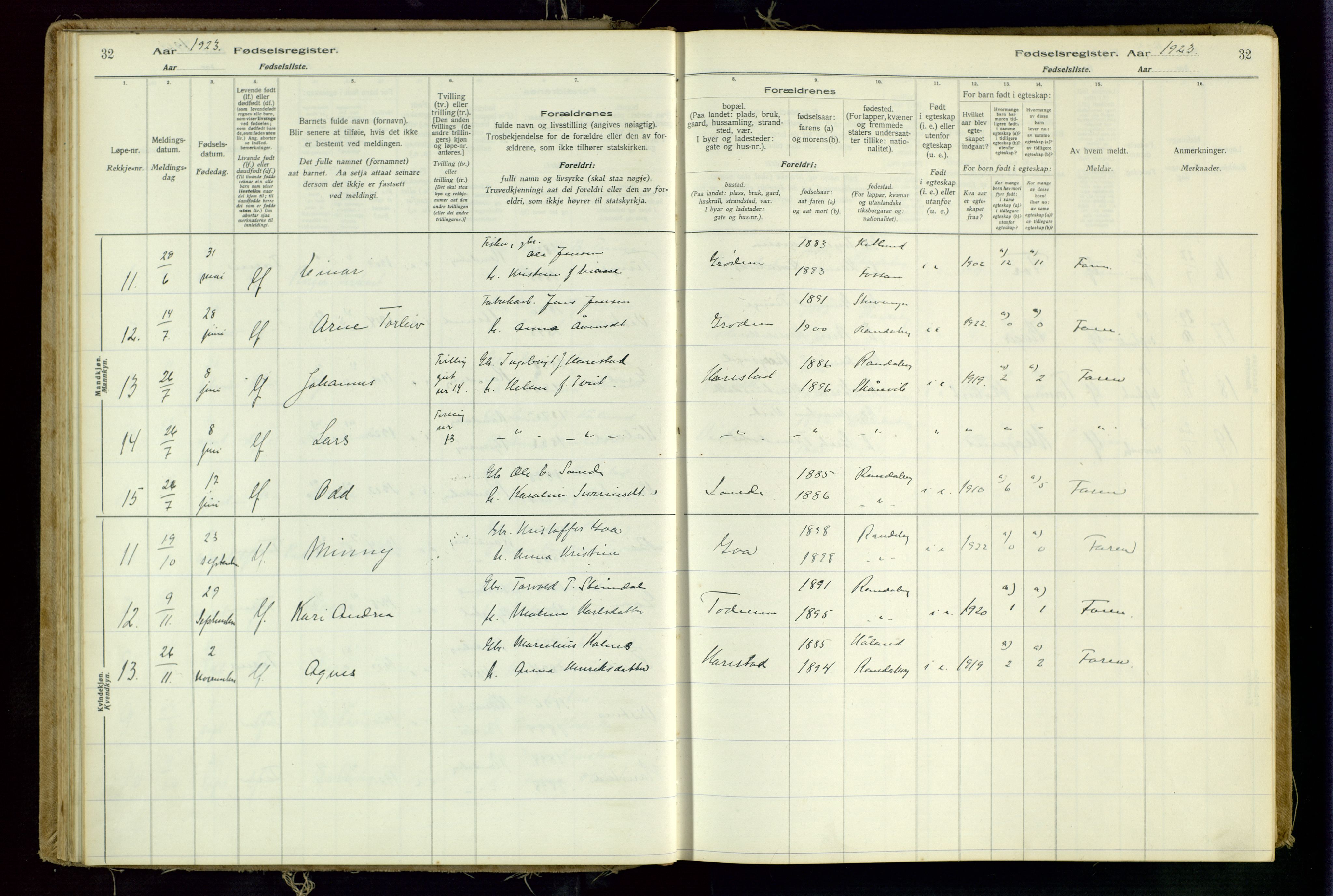 Hetland sokneprestkontor, AV/SAST-A-101826/70/704BA/L0001: Birth register no. 1, 1916-1954, p. 32