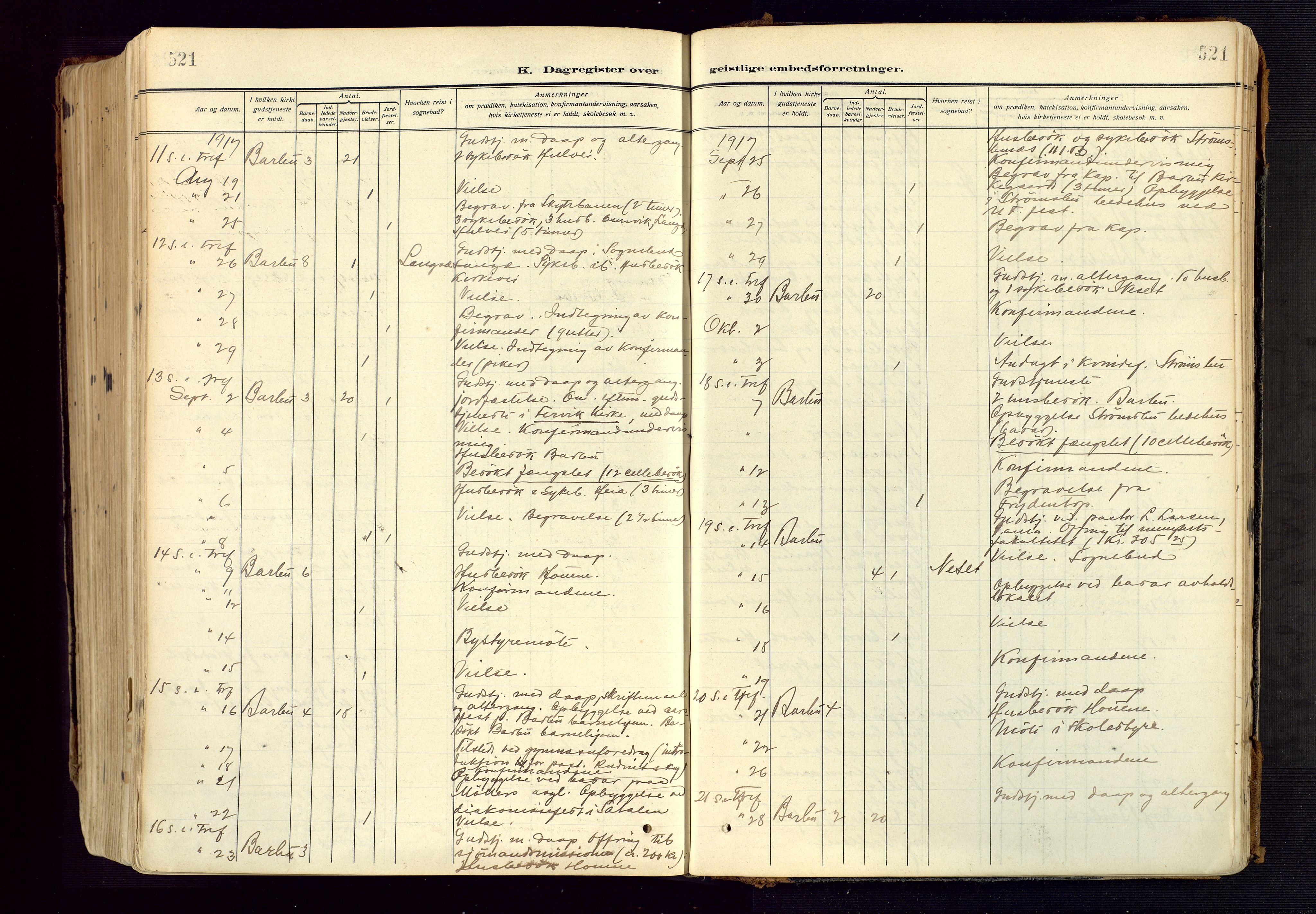 Barbu sokneprestkontor, SAK/1111-0003/F/Fa/L0006: Parish register (official) no. A 6, 1910-1929, p. 521