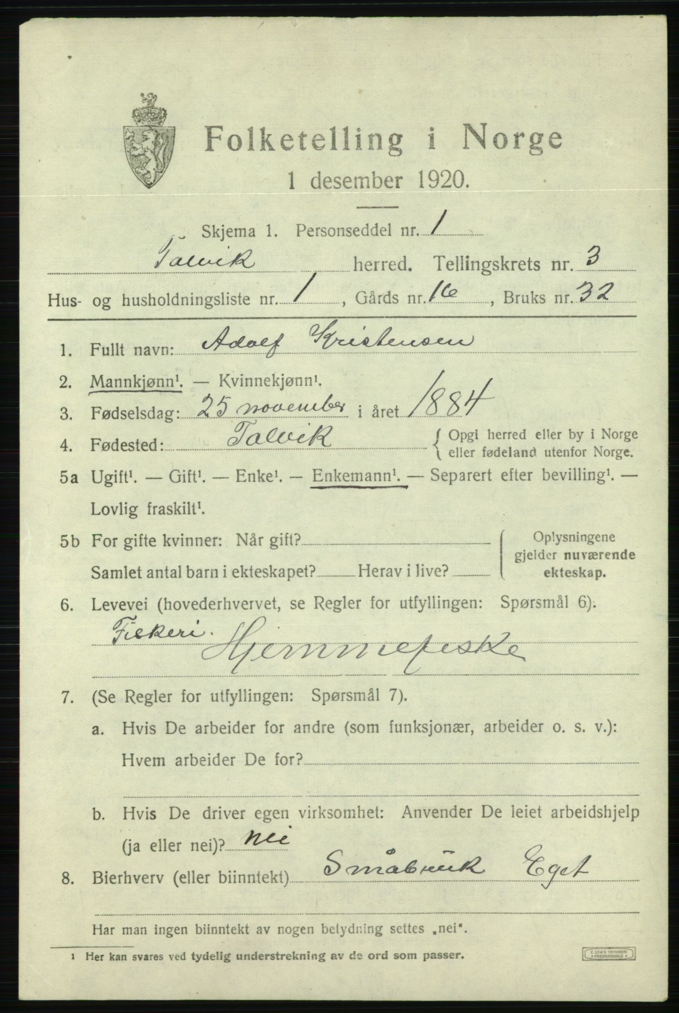 SATØ, 1920 census for Talvik, 1920, p. 2186