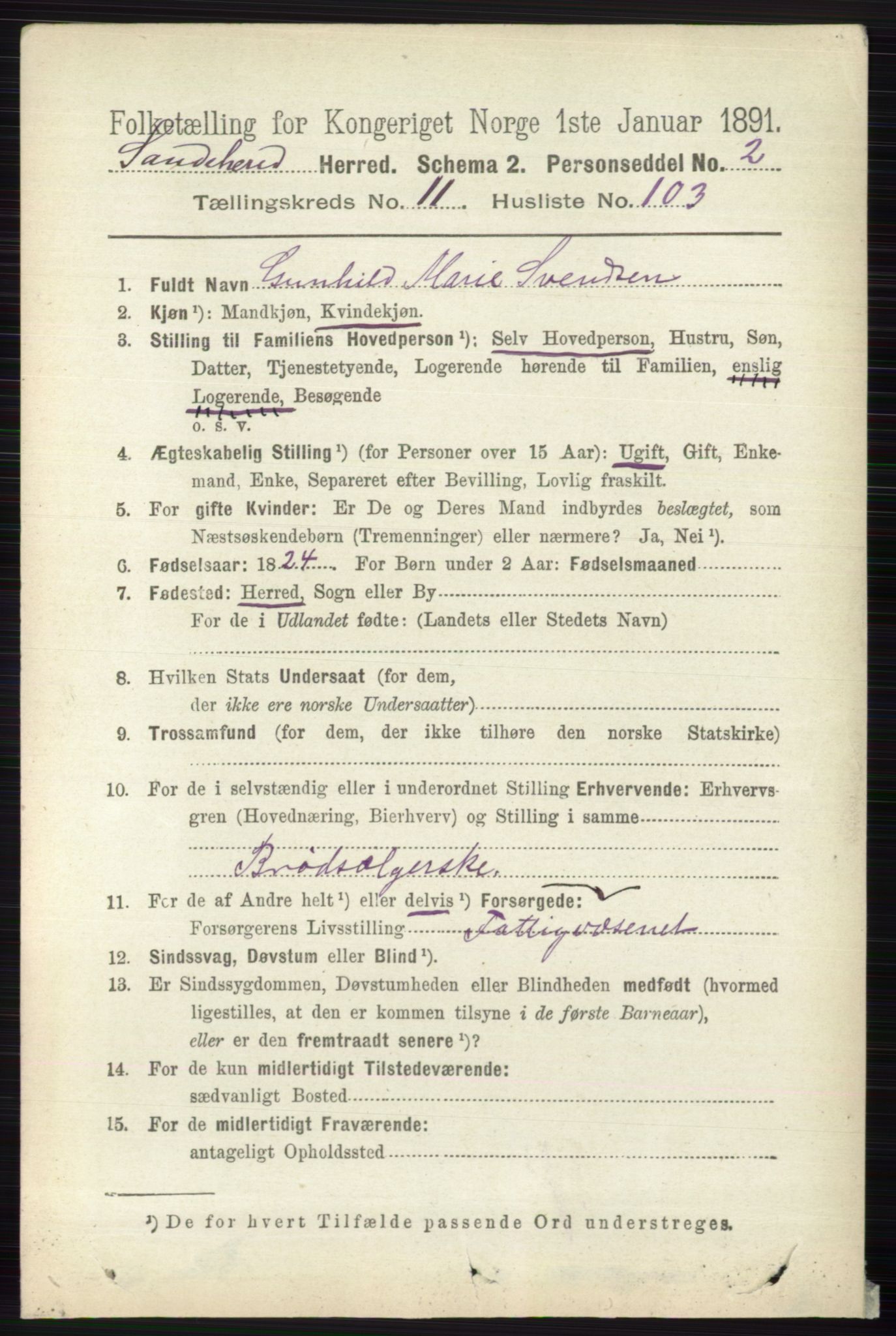 RA, 1891 census for 0724 Sandeherred, 1891, p. 7245