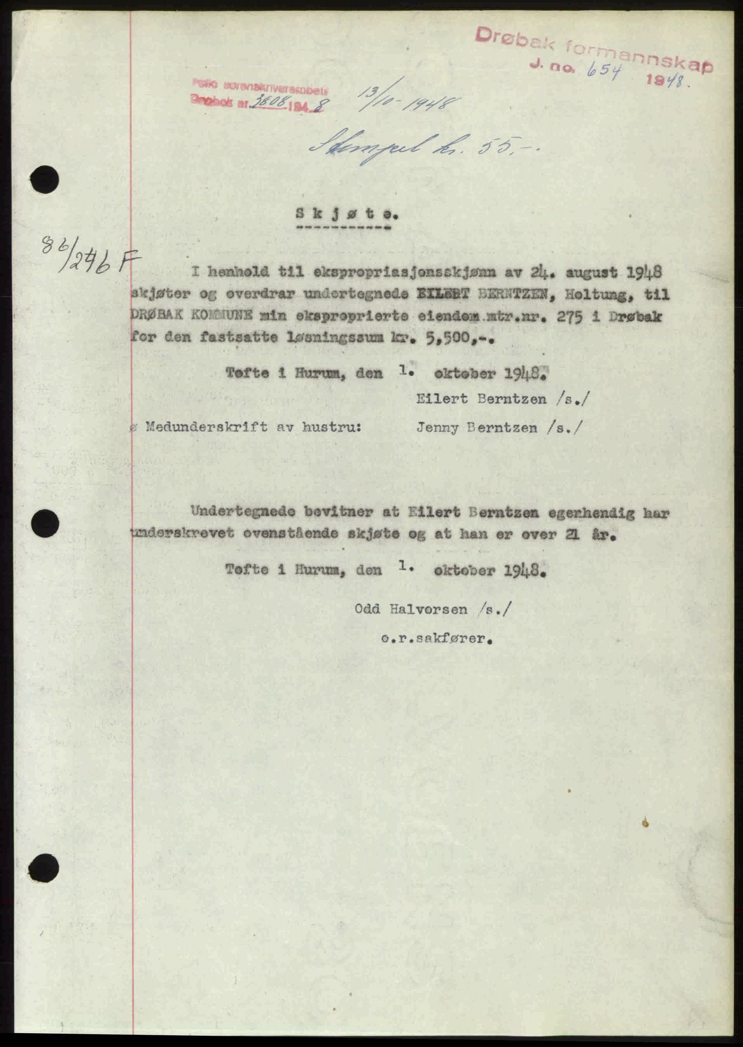 Follo sorenskriveri, SAO/A-10274/G/Ga/Gaa/L0085: Mortgage book no. I 85, 1948-1948, Diary no: : 3808/1948