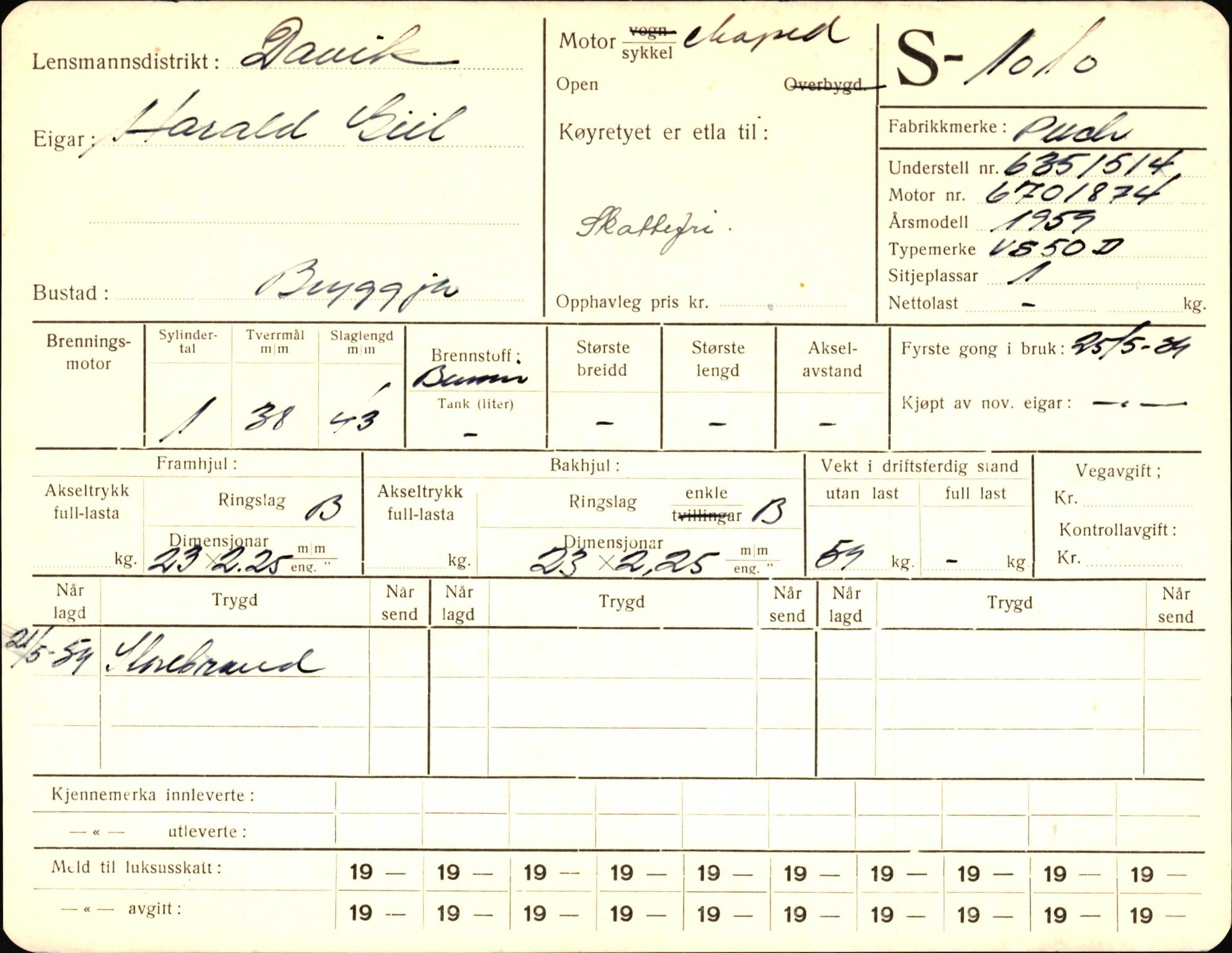 Statens vegvesen, Sogn og Fjordane vegkontor, AV/SAB-A-5301/4/F/L0003: Registerkort utmeldte Fjordane S1000-2499, 1930-1961, p. 17