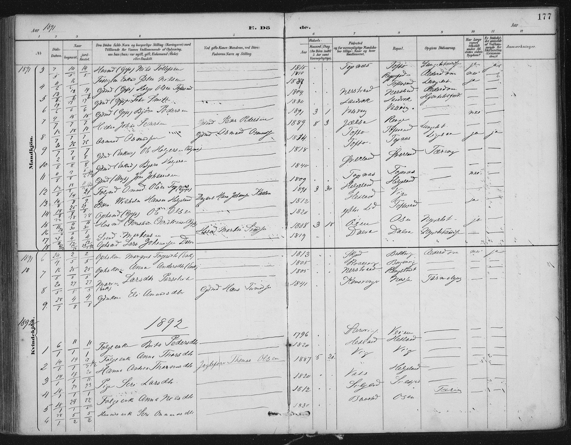 Nedstrand sokneprestkontor, SAST/A-101841/01/IV: Parish register (official) no. A 12, 1887-1915, p. 177