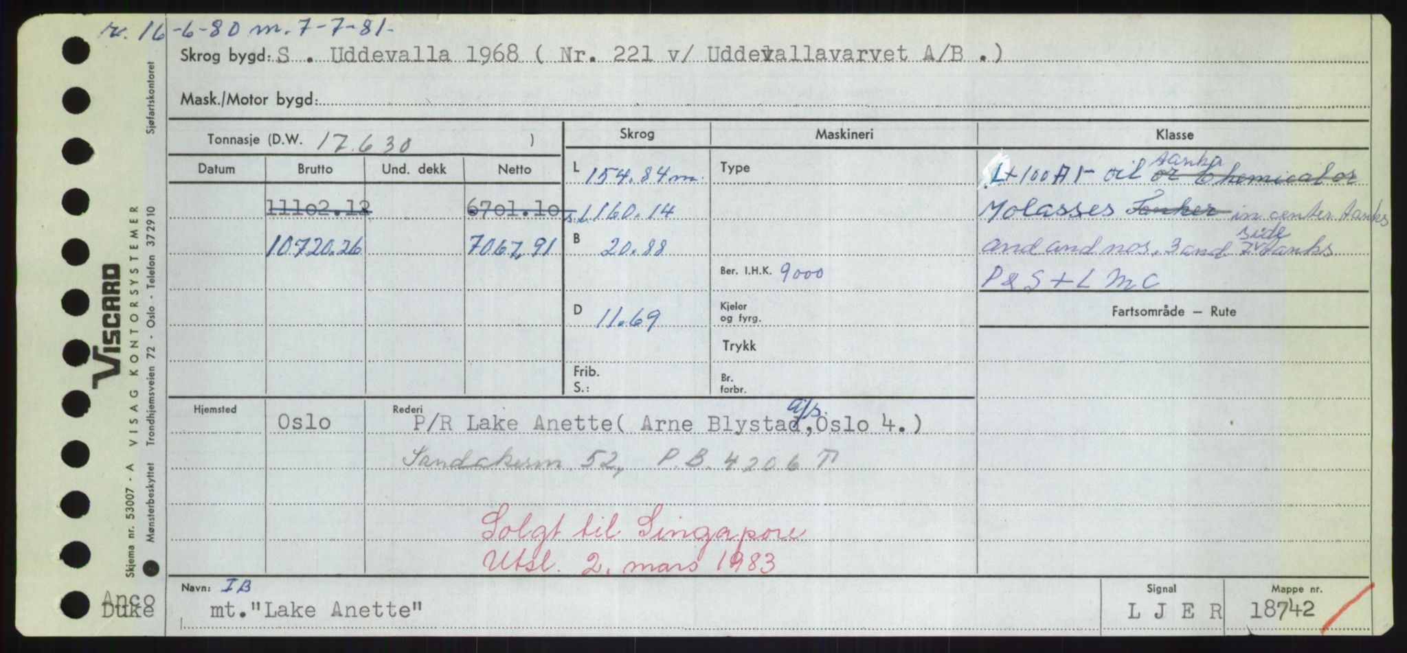 Sjøfartsdirektoratet med forløpere, Skipsmålingen, RA/S-1627/H/Hd/L0022: Fartøy, L-Lia, p. 85