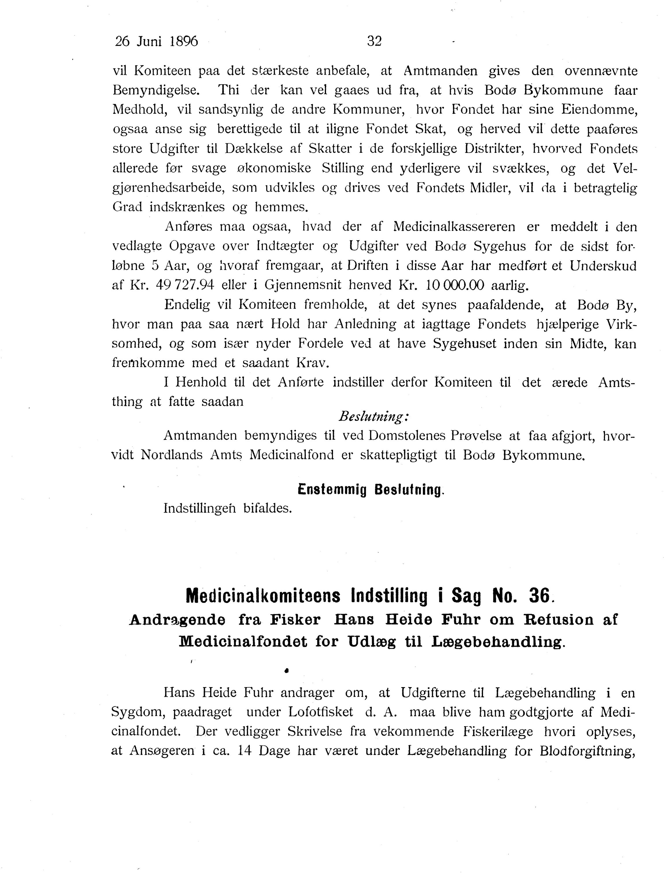 Nordland Fylkeskommune. Fylkestinget, AIN/NFK-17/176/A/Ac/L0019: Fylkestingsforhandlinger 1896, 1896