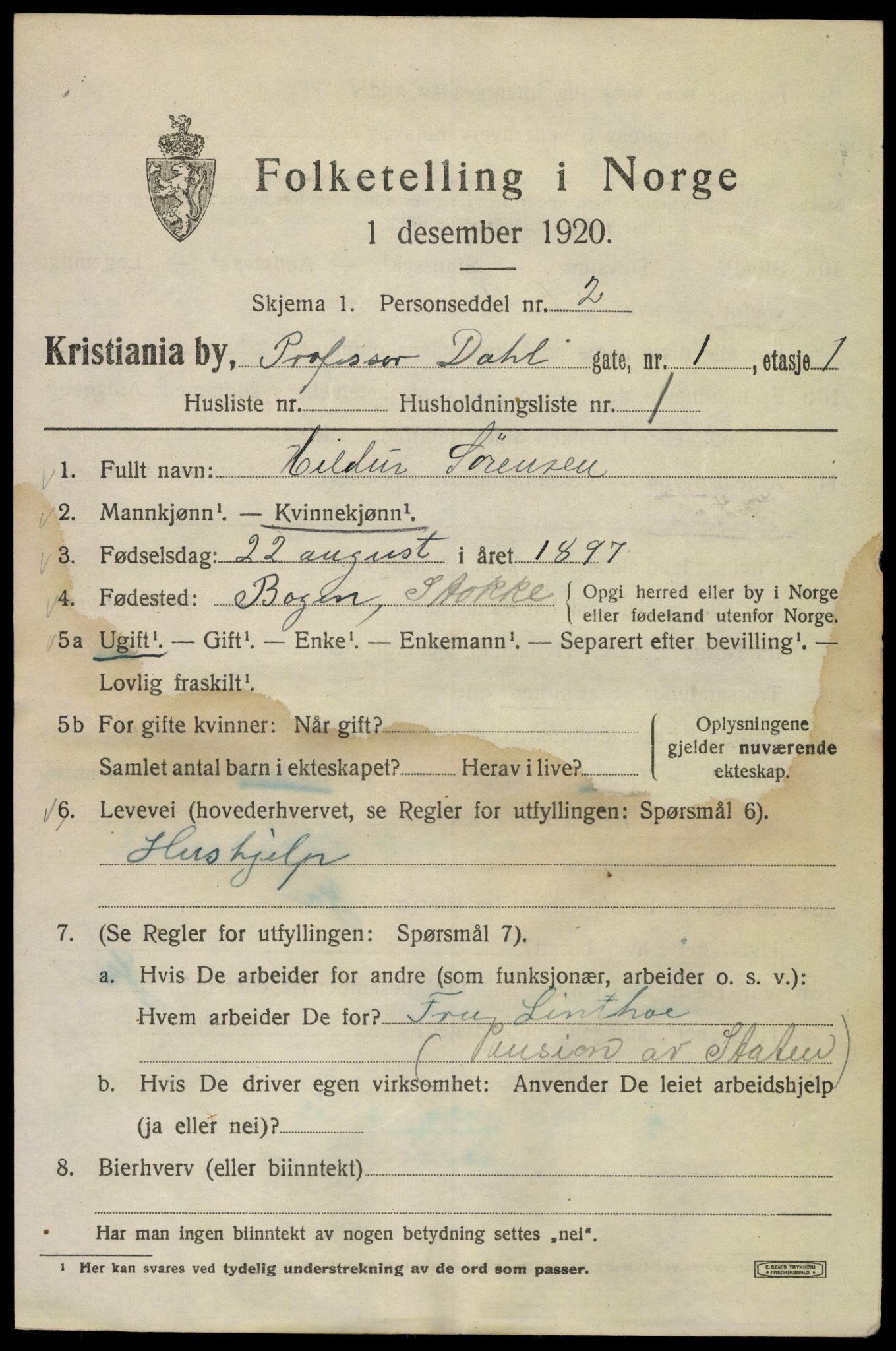 SAO, 1920 census for Kristiania, 1920, p. 458733