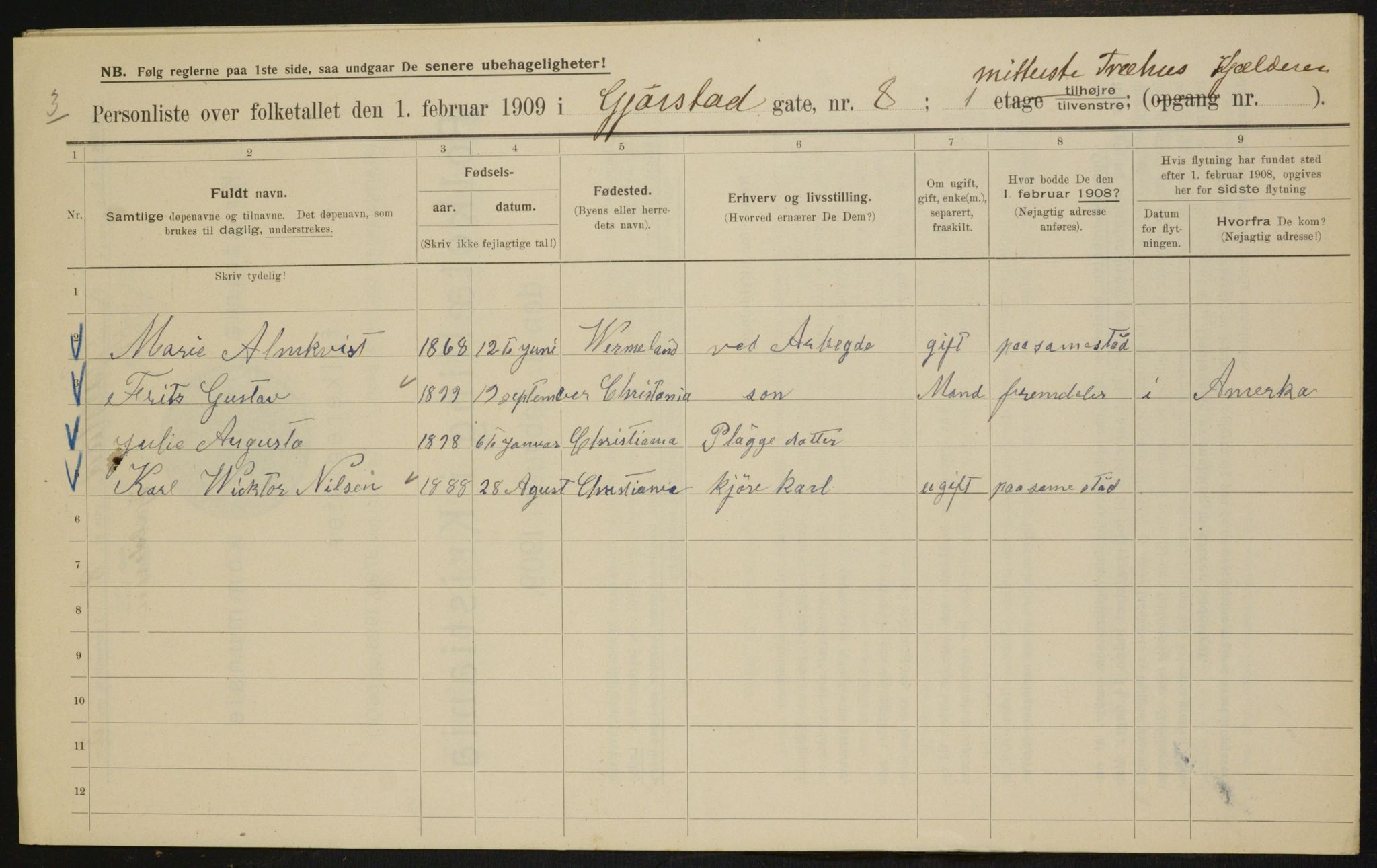 OBA, Municipal Census 1909 for Kristiania, 1909, p. 26626