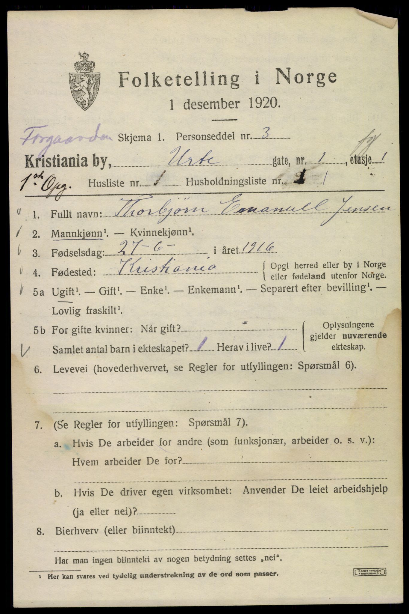 SAO, 1920 census for Kristiania, 1920, p. 620251