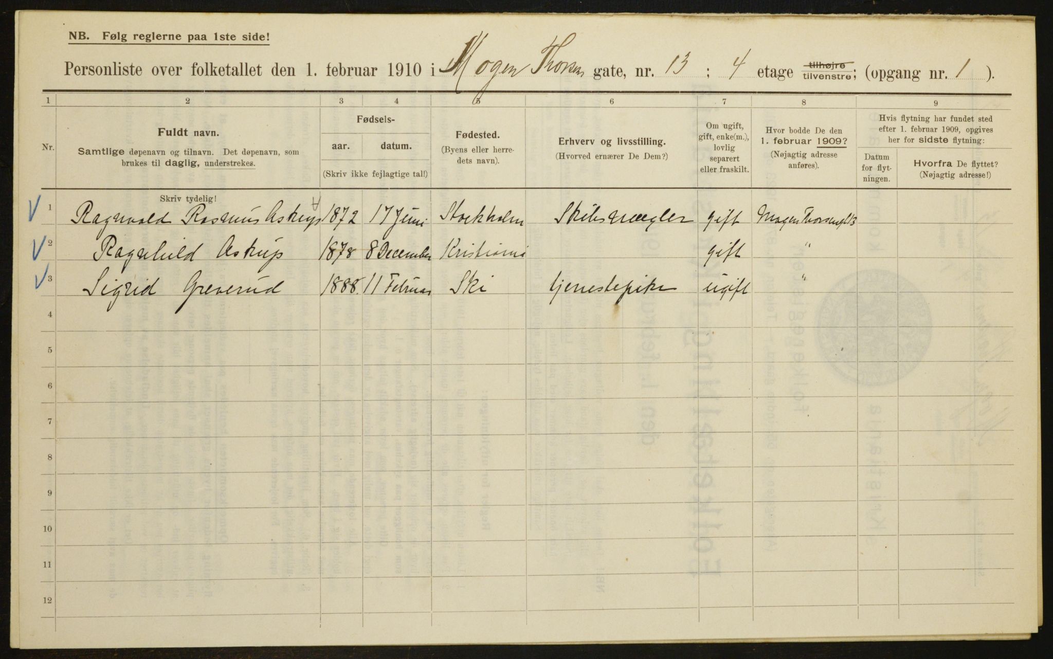 OBA, Municipal Census 1910 for Kristiania, 1910, p. 63528