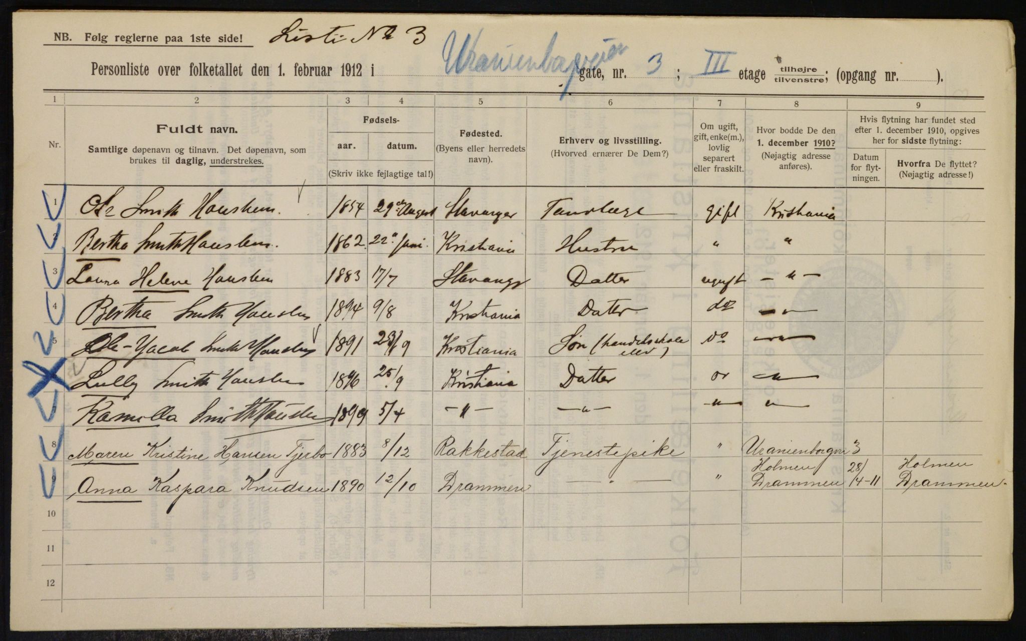 OBA, Municipal Census 1912 for Kristiania, 1912, p. 120362