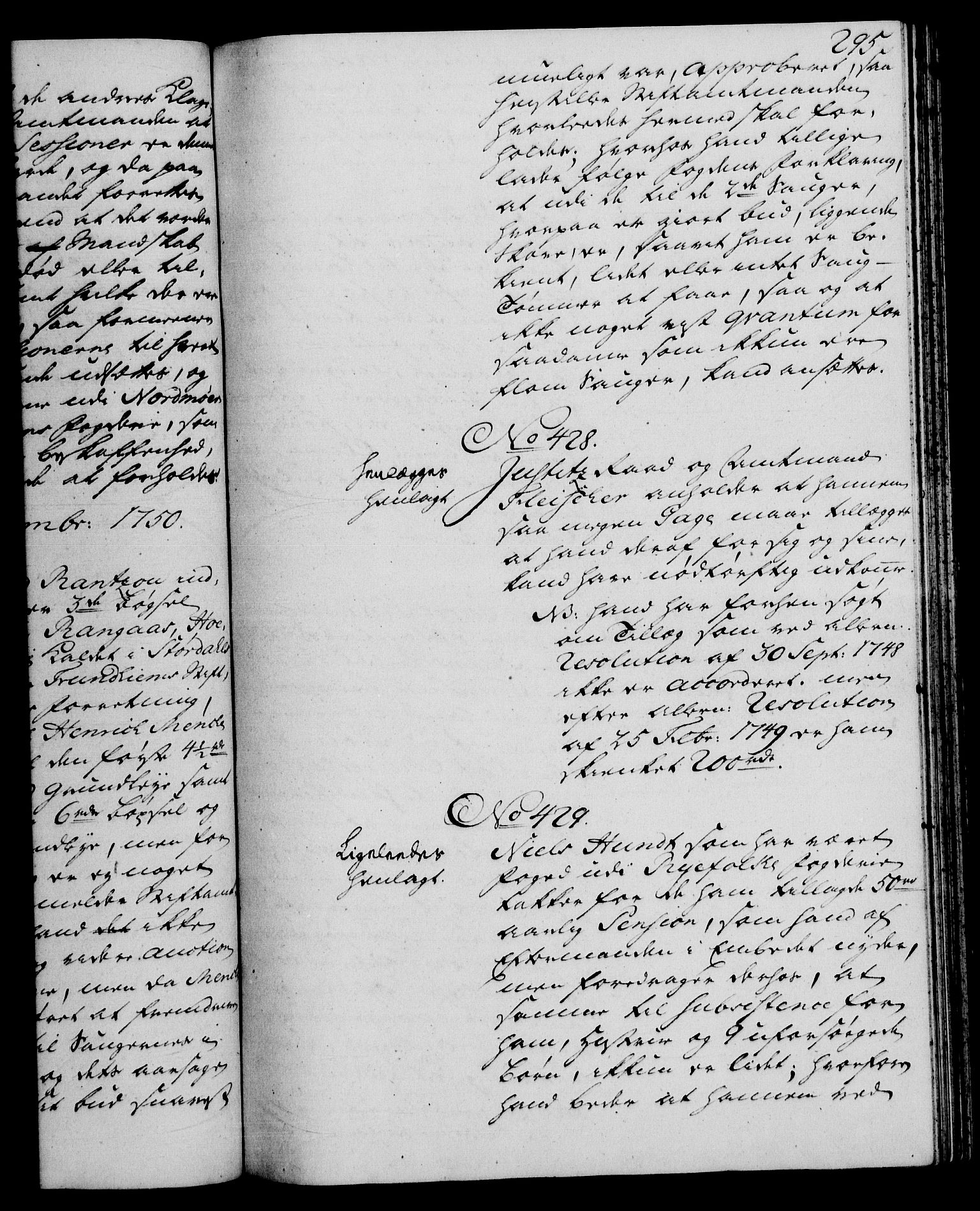 Rentekammeret, Kammerkanselliet, RA/EA-3111/G/Gh/Gha/L0030: Norsk ekstraktmemorialprotokoll (merket RK 53.75), 1749-1751, p. 295