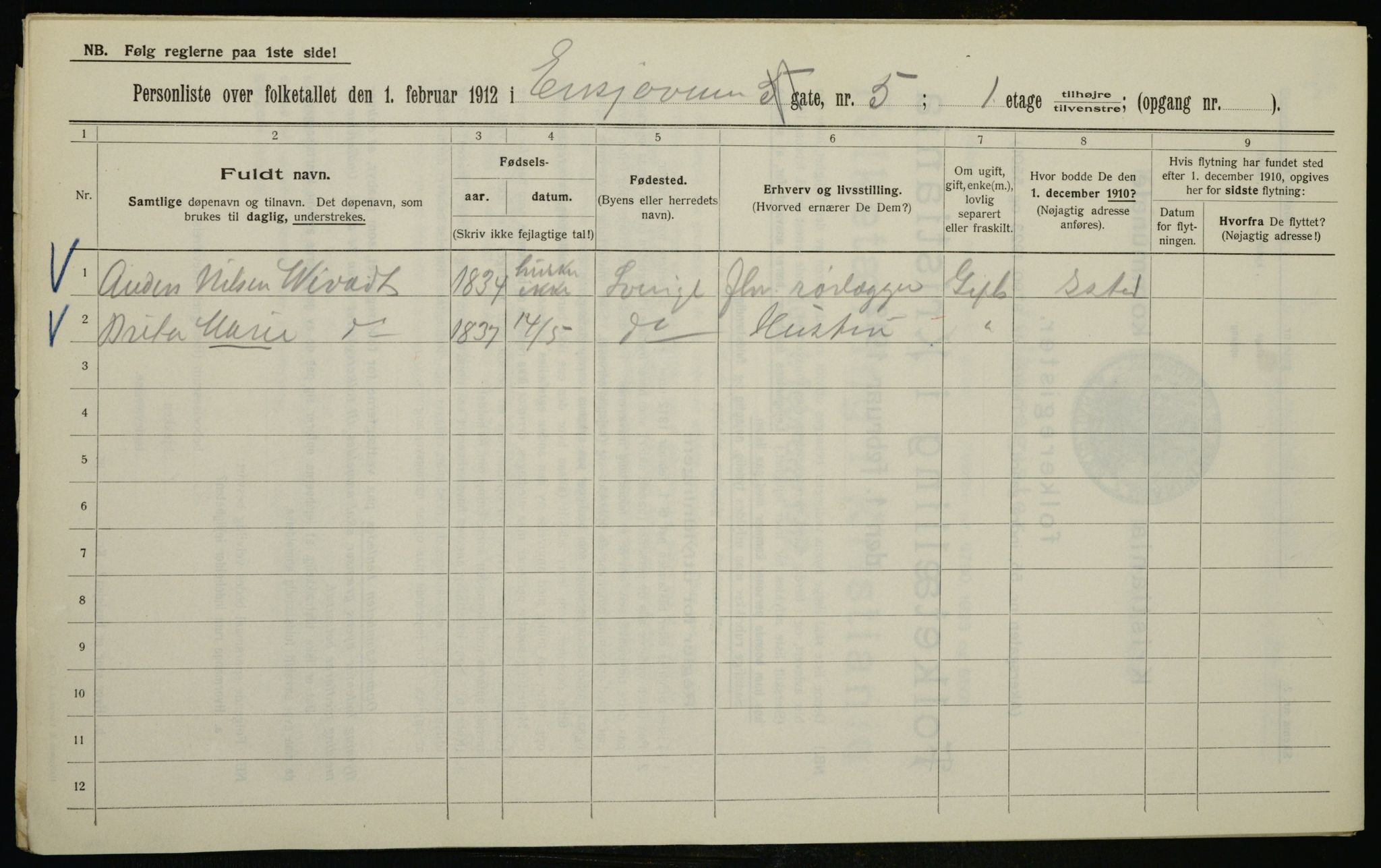 OBA, Municipal Census 1912 for Kristiania, 1912, p. 21895