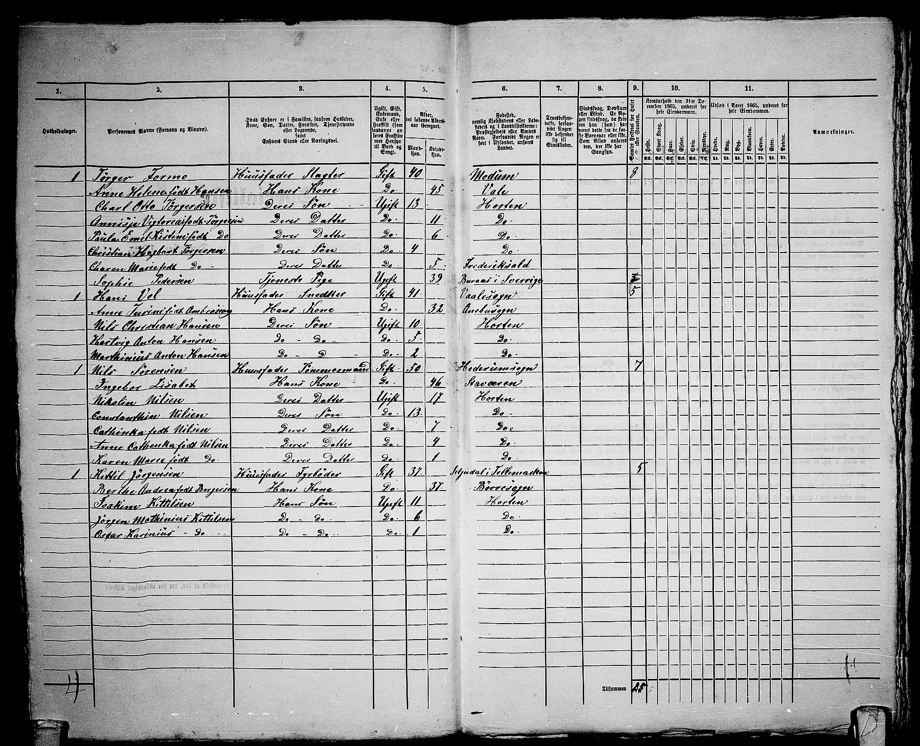 RA, 1865 census for Horten, 1865, p. 300