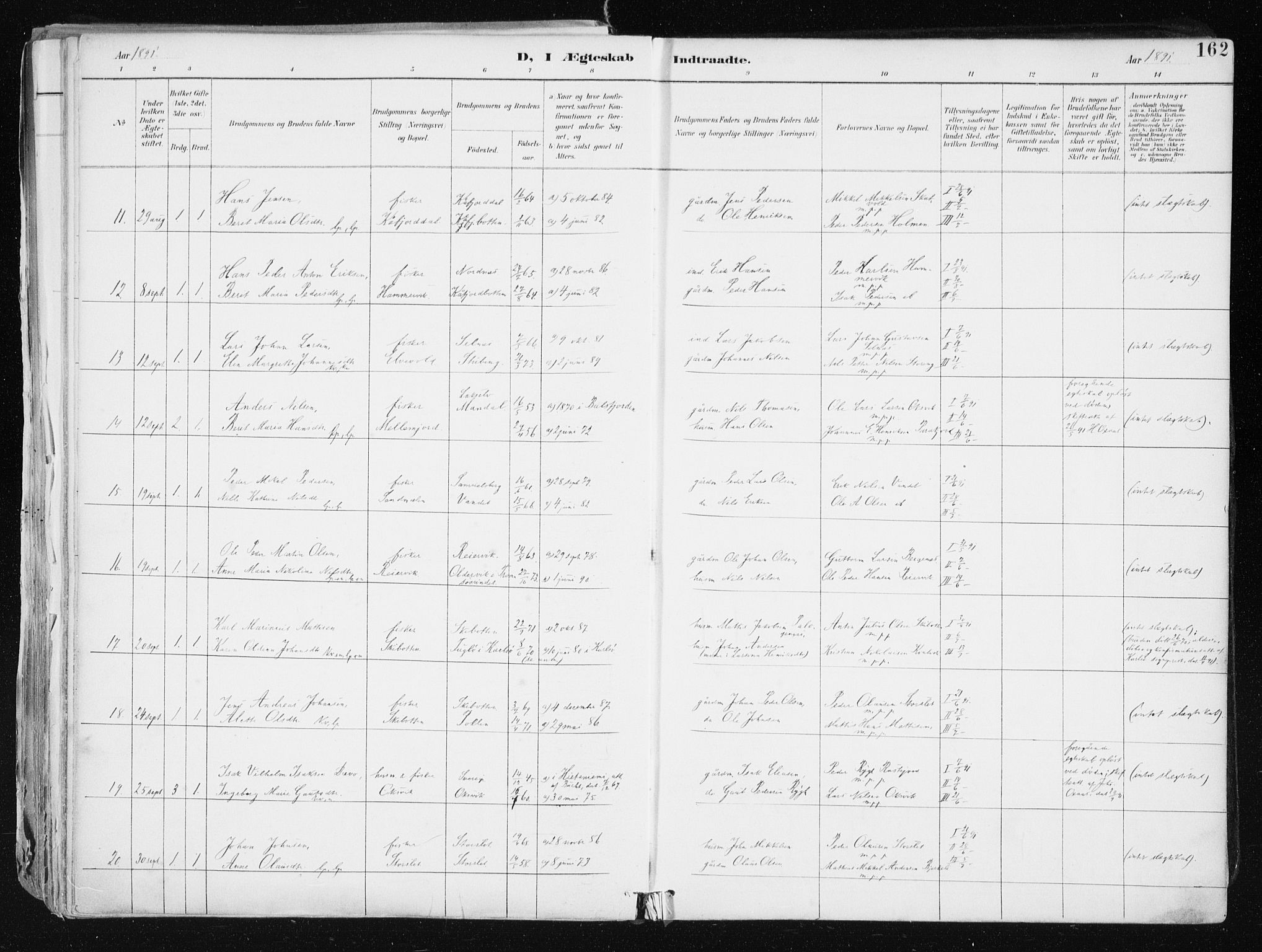 Lyngen sokneprestembete, AV/SATØ-S-1289/H/He/Hea/L0008kirke: Parish register (official) no. 8, 1891-1902, p. 162