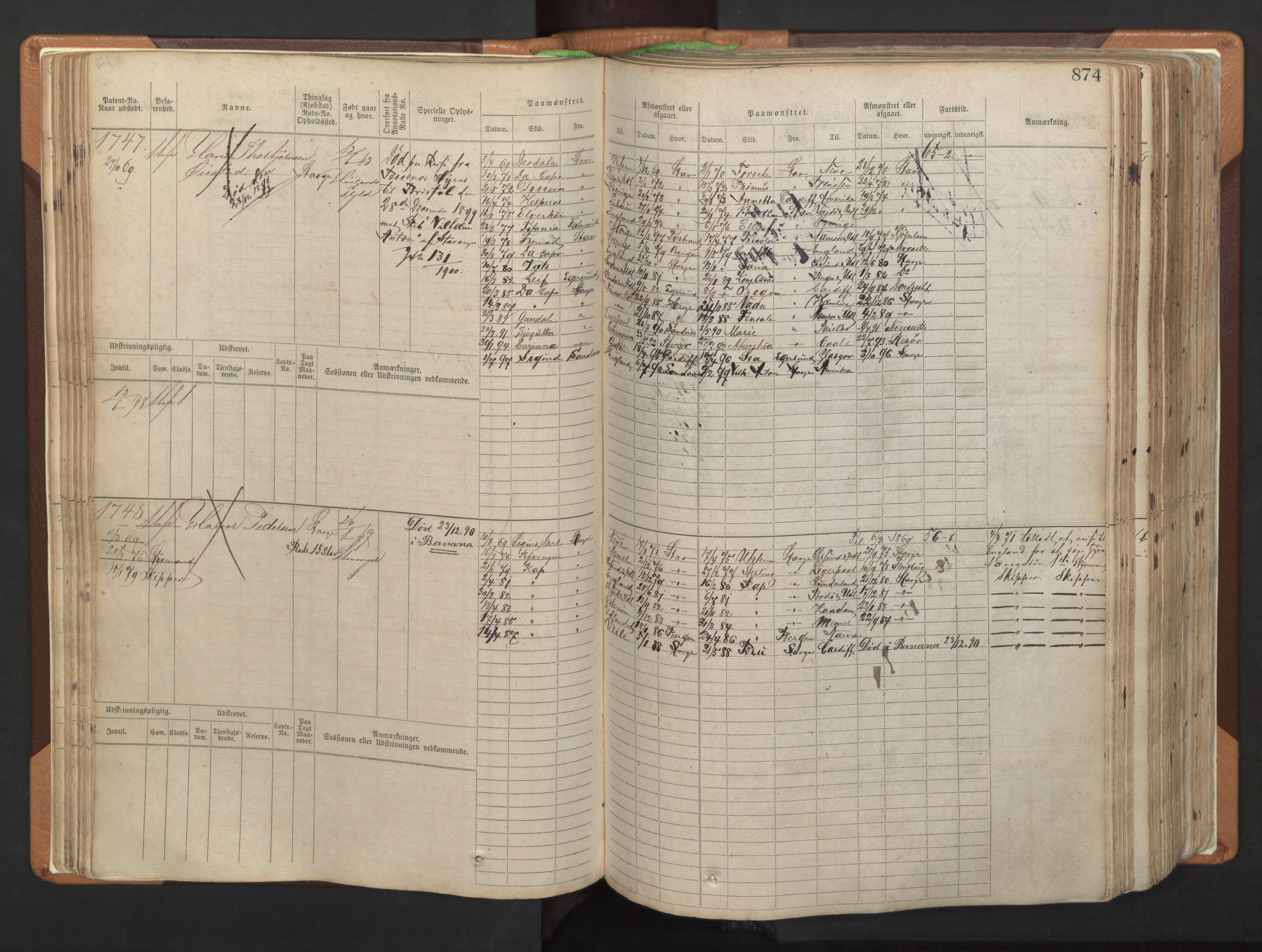 Stavanger sjømannskontor, AV/SAST-A-102006/F/Fb/Fbb/L0006: Sjøfartshovedrulle, patentnr. 1607-2402 (del 3), 1869-1880, p. 73