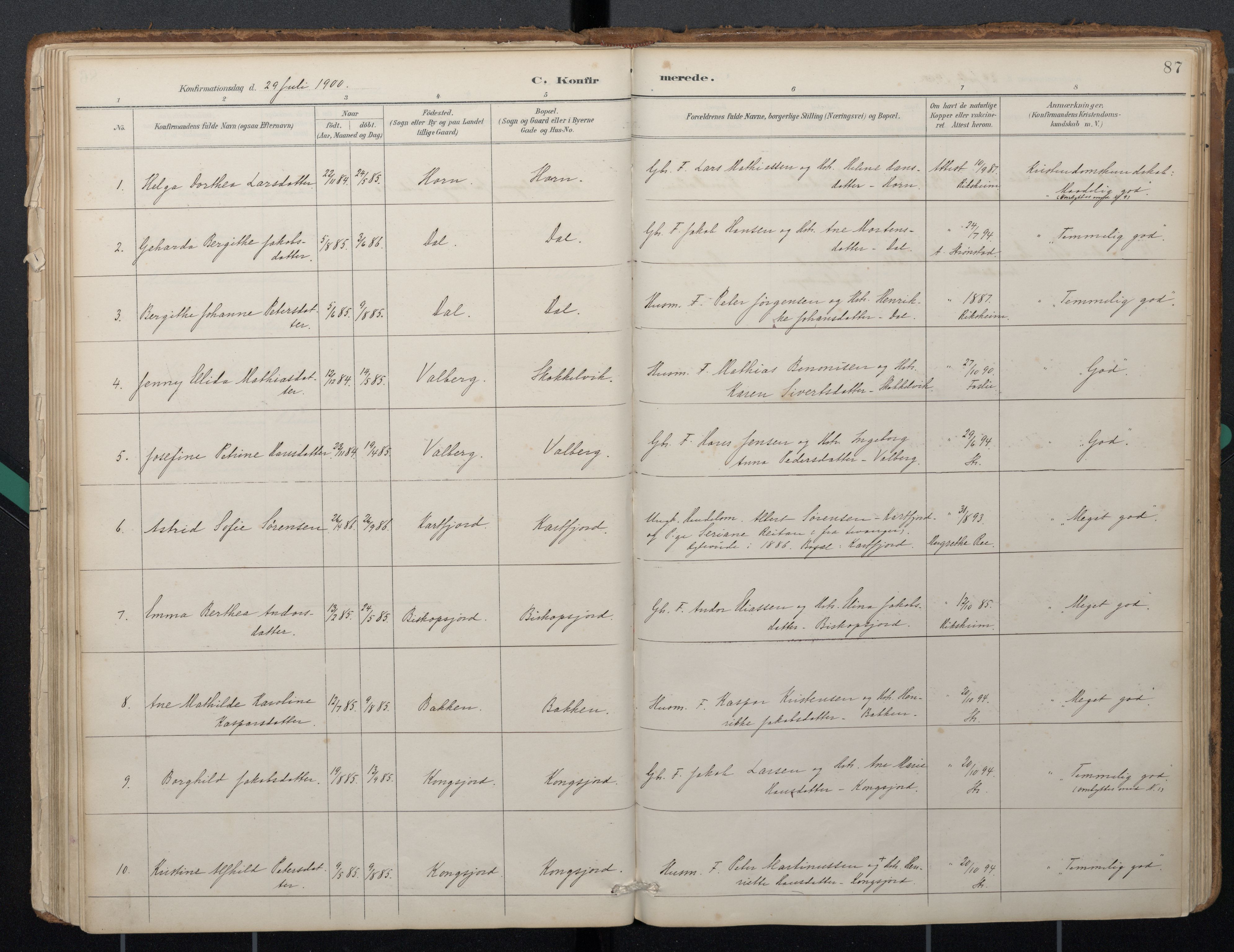 Ministerialprotokoller, klokkerbøker og fødselsregistre - Nordland, AV/SAT-A-1459/884/L1193: Parish register (official) no. 884A01, 1888-1905, p. 87