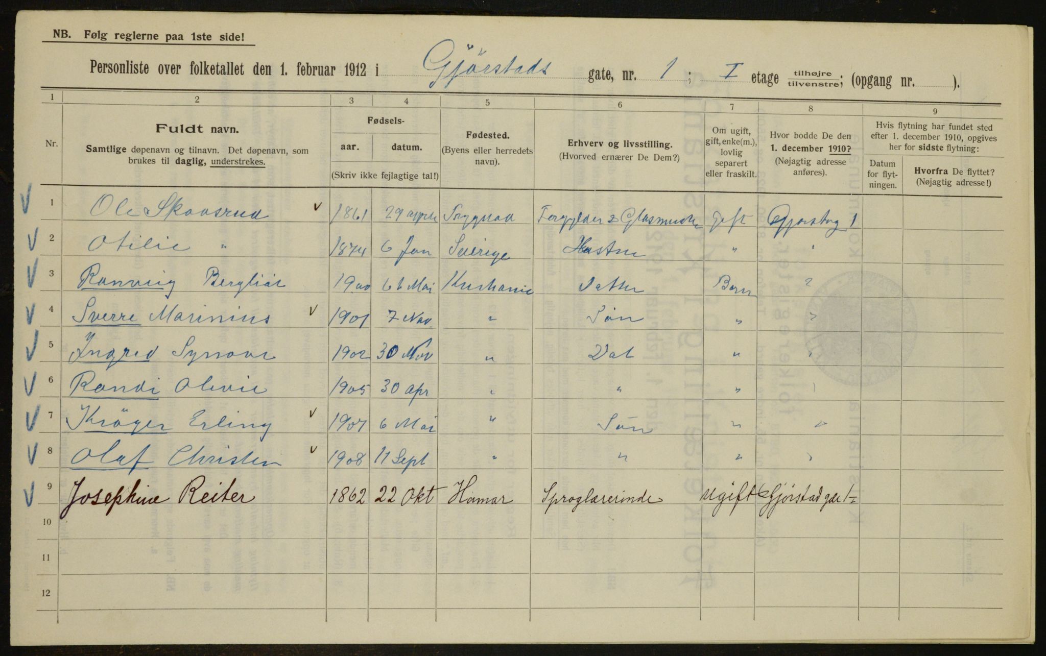 OBA, Municipal Census 1912 for Kristiania, 1912, p. 29112