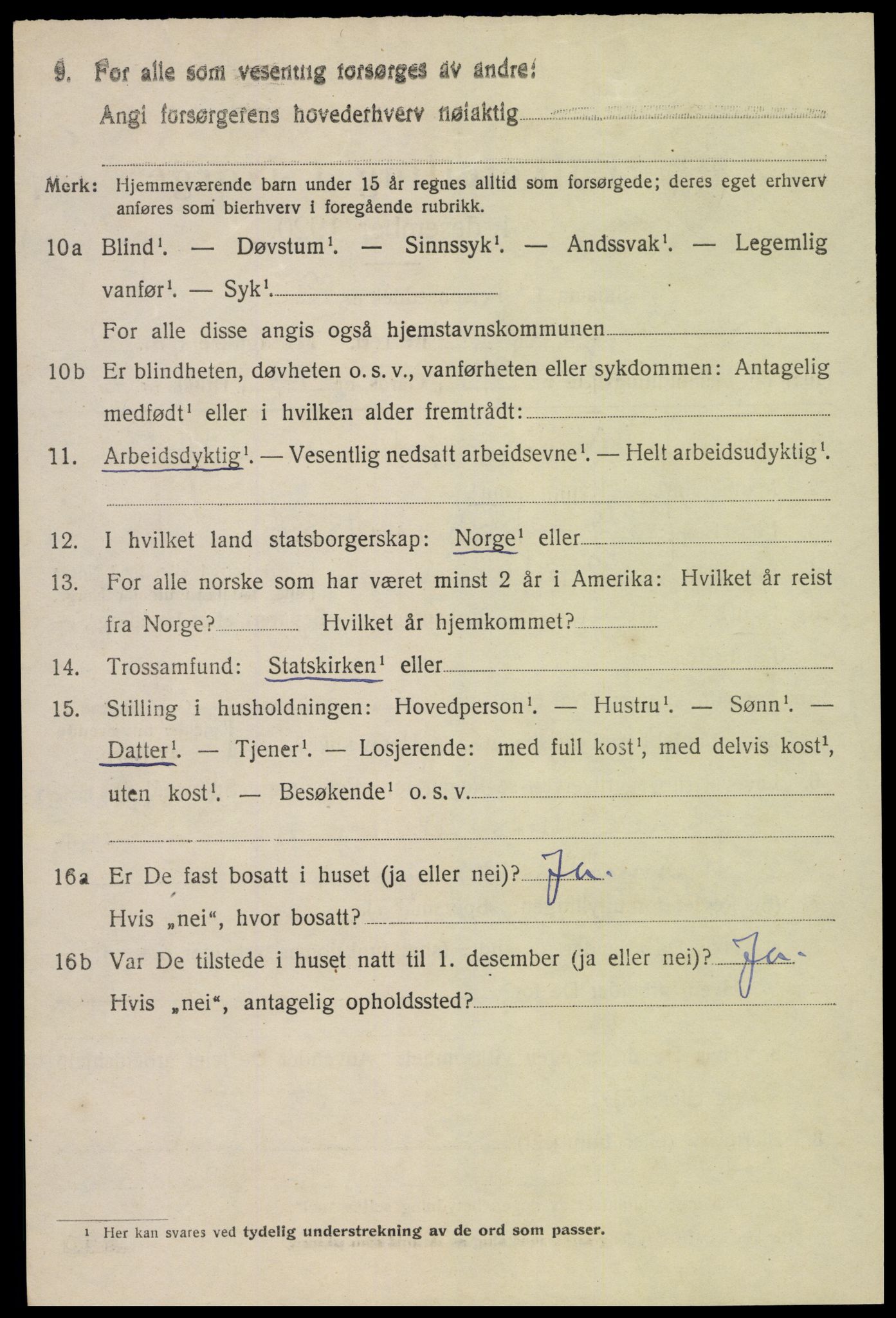 SAK, 1920 census for Bygland, 1920, p. 4458