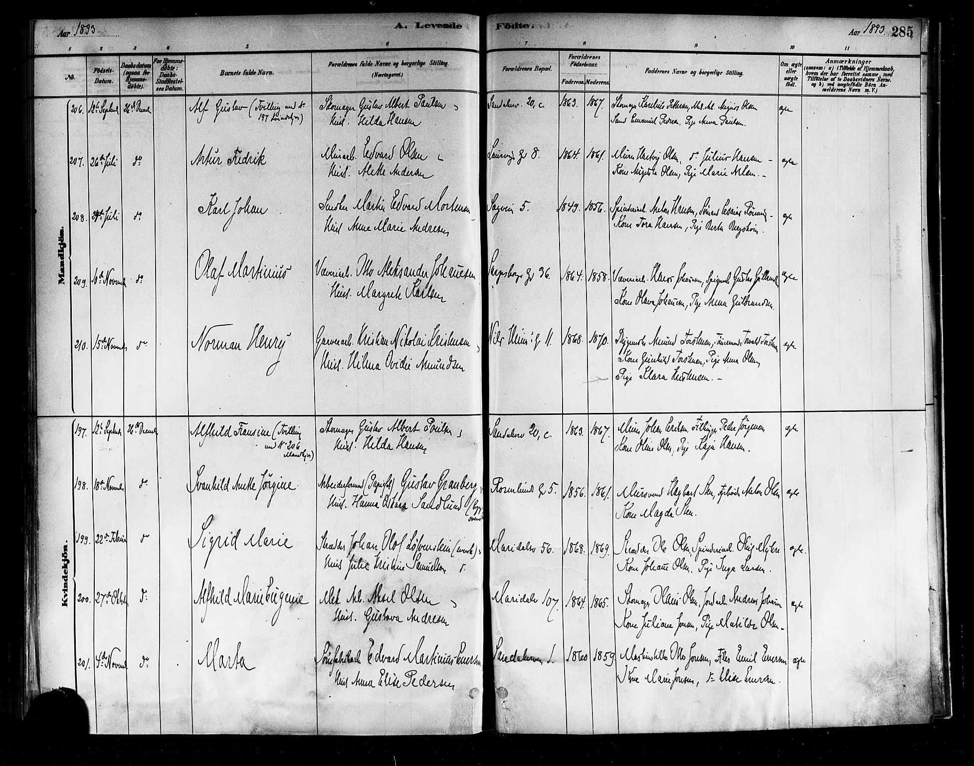 Sagene prestekontor Kirkebøker, AV/SAO-A-10796/F/L0001: Parish register (official) no. 1, 1880-1893, p. 285