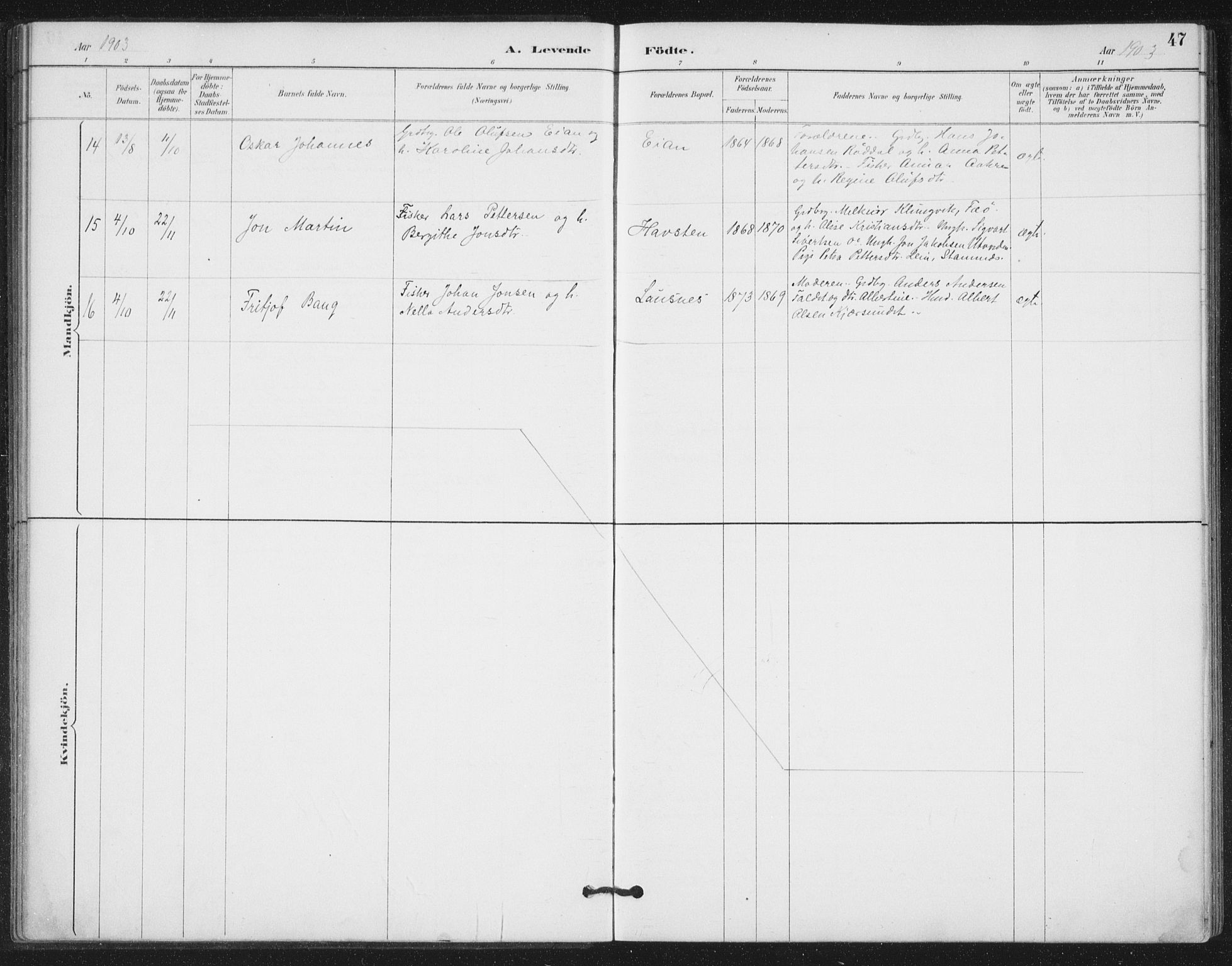 Ministerialprotokoller, klokkerbøker og fødselsregistre - Nord-Trøndelag, AV/SAT-A-1458/772/L0603: Parish register (official) no. 772A01, 1885-1912, p. 47