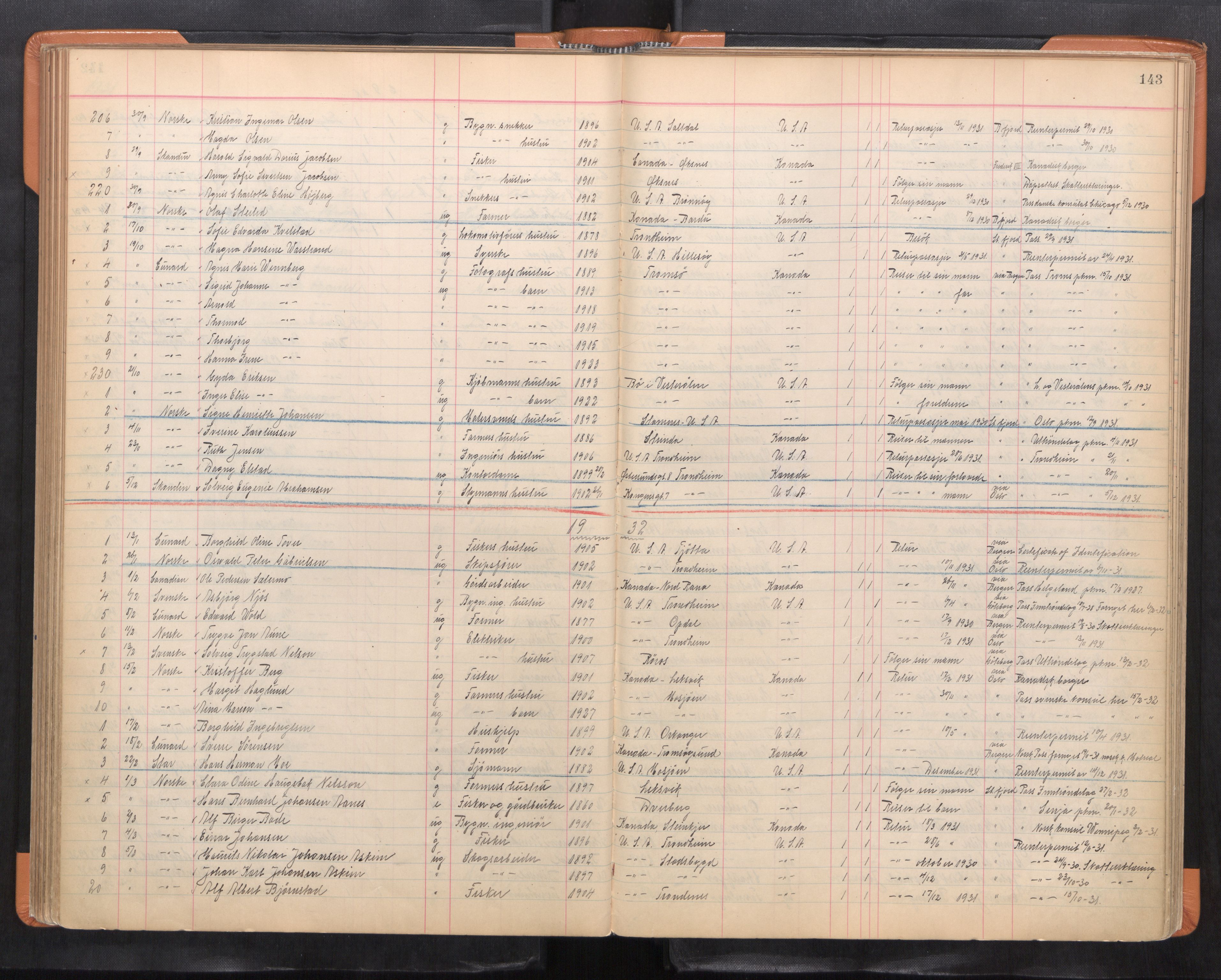 Trondheim politikammer, AV/SAT-A-1887/1/32/L0017: Emigrantprotokoll, 1926-1975, p. 143