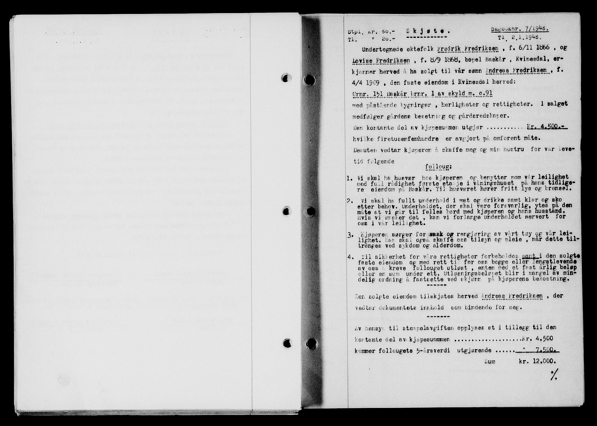 Flekkefjord sorenskriveri, SAK/1221-0001/G/Gb/Gba/L0063: Mortgage book no. A-11, 1947-1948, Diary no: : 7/1948