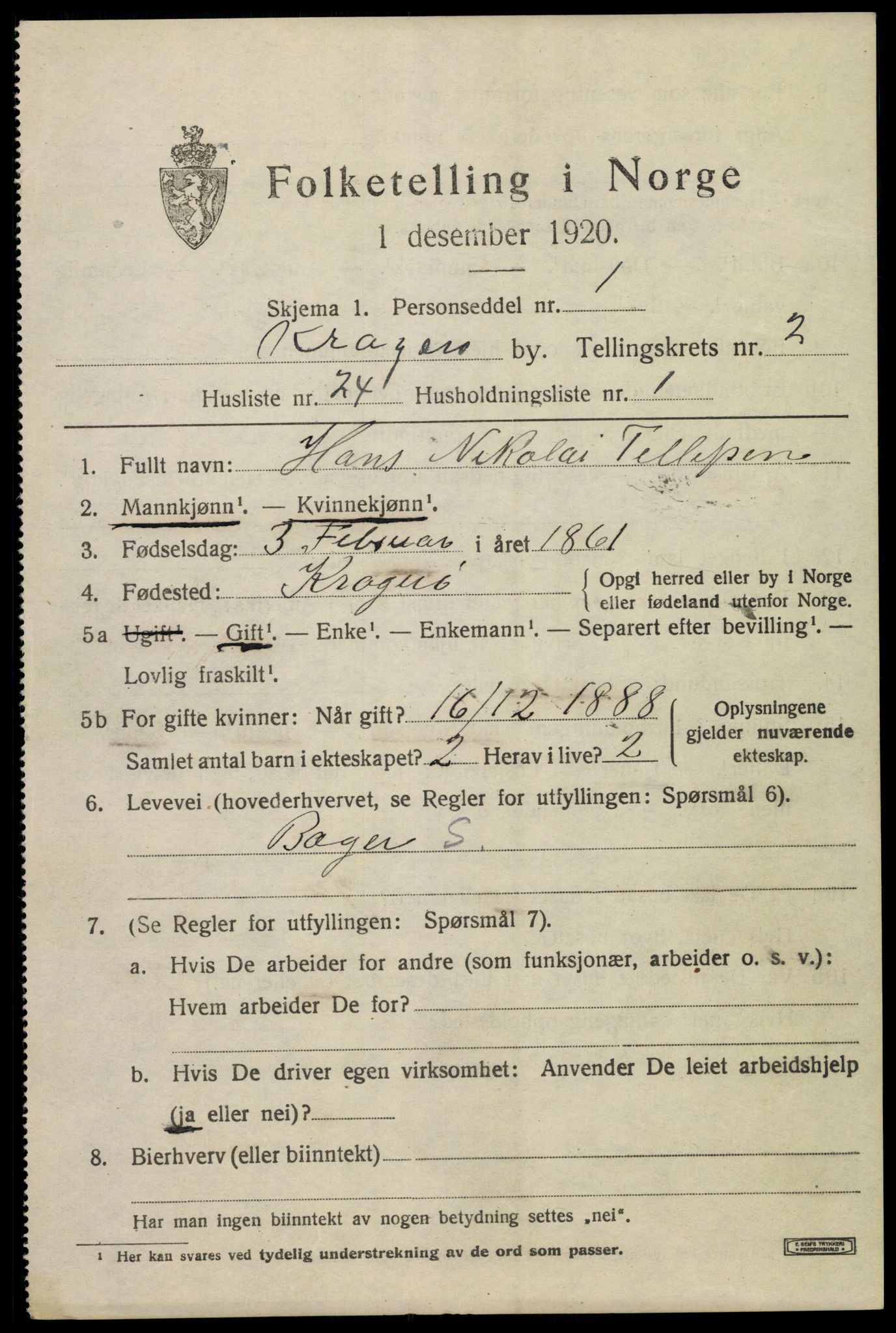 SAKO, 1920 census for Kragerø, 1920, p. 5627