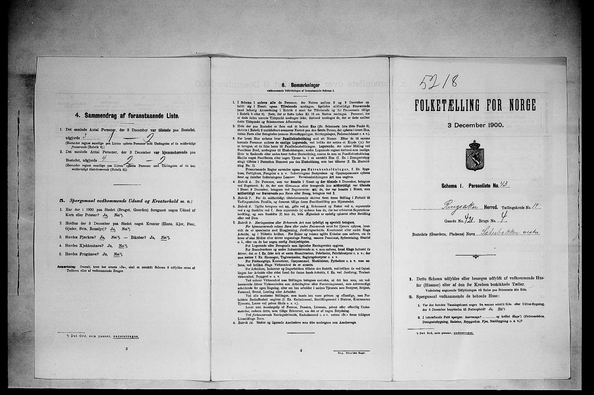 SAH, 1900 census for Ringsaker, 1900, p. 3467