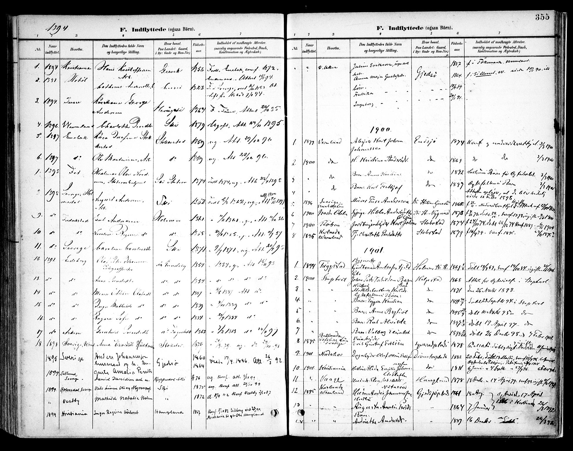Kråkstad prestekontor Kirkebøker, SAO/A-10125a/F/Fb/L0002: Parish register (official) no. II 2, 1893-1917, p. 355