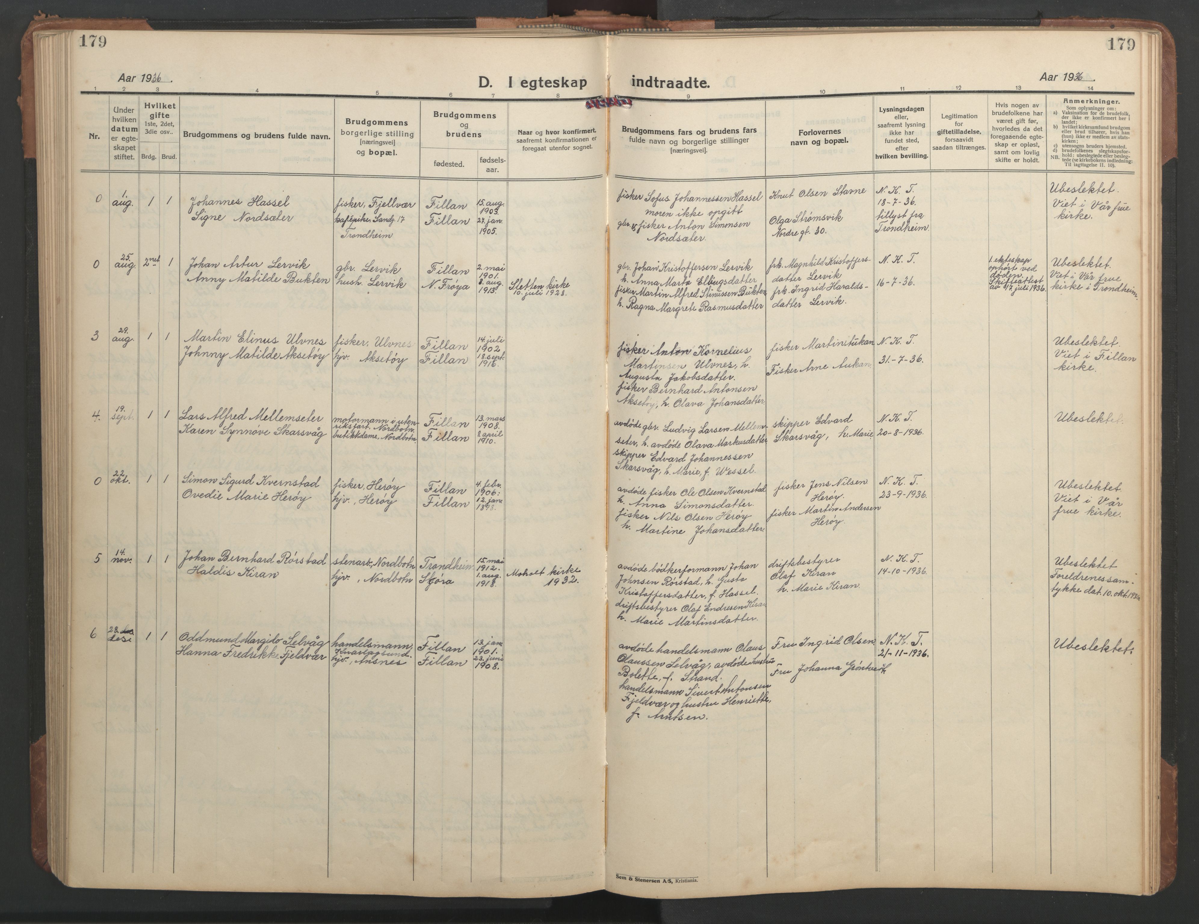 Ministerialprotokoller, klokkerbøker og fødselsregistre - Sør-Trøndelag, AV/SAT-A-1456/638/L0569: Parish register (copy) no. 638C01, 1923-1961, p. 179