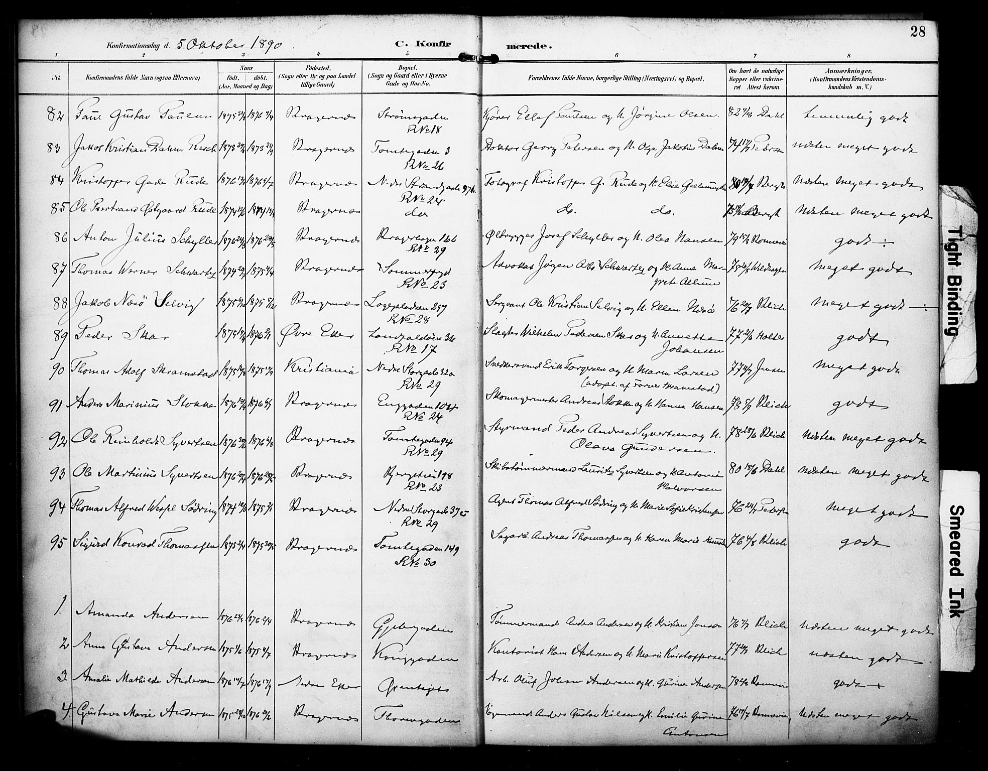 Bragernes kirkebøker, SAKO/A-6/F/Fc/L0006: Parish register (official) no. III 6, 1888-1899, p. 28