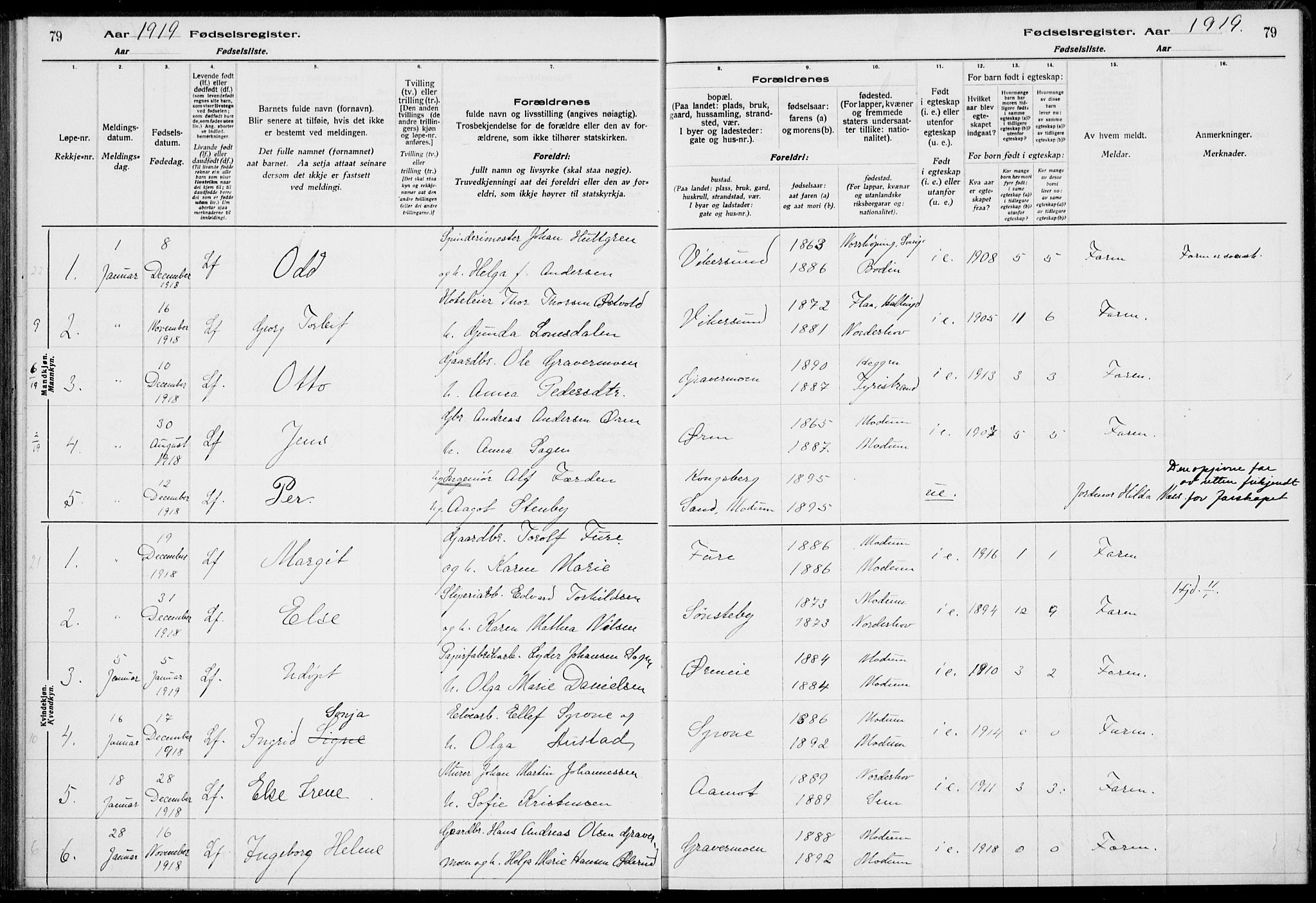 Modum kirkebøker, AV/SAKO-A-234/J/Ja/L0001: Birth register no. I 1, 1916-1923, p. 79