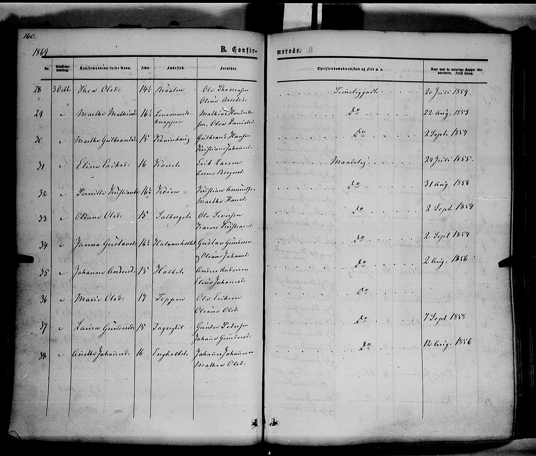 Hof prestekontor, AV/SAH-PREST-038/H/Ha/Haa/L0009: Parish register (official) no. 9, 1862-1877, p. 160