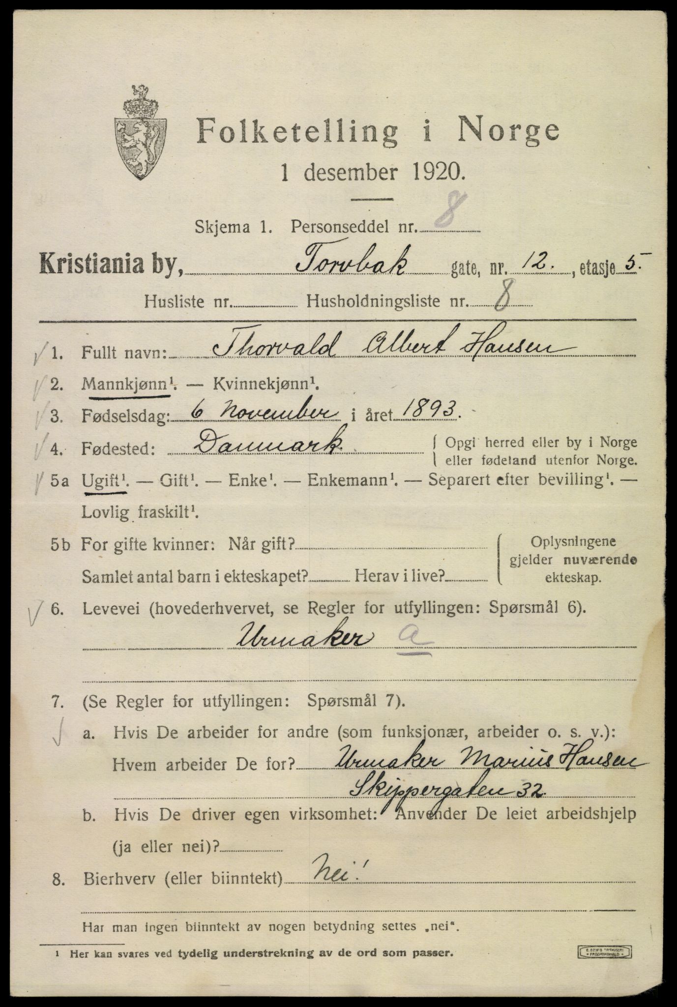 SAO, 1920 census for Kristiania, 1920, p. 593807