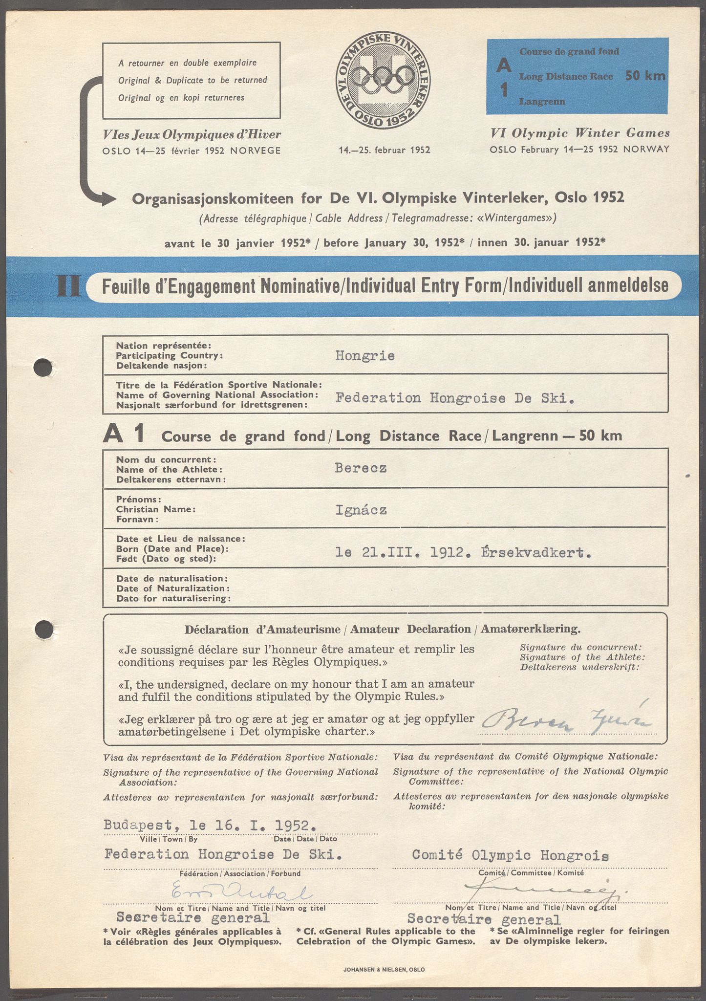 Organisasjonskomiteen for de VI. olympiske vinterleker, OBA/A-20130/H/Ha, 1951-1952, p. 64