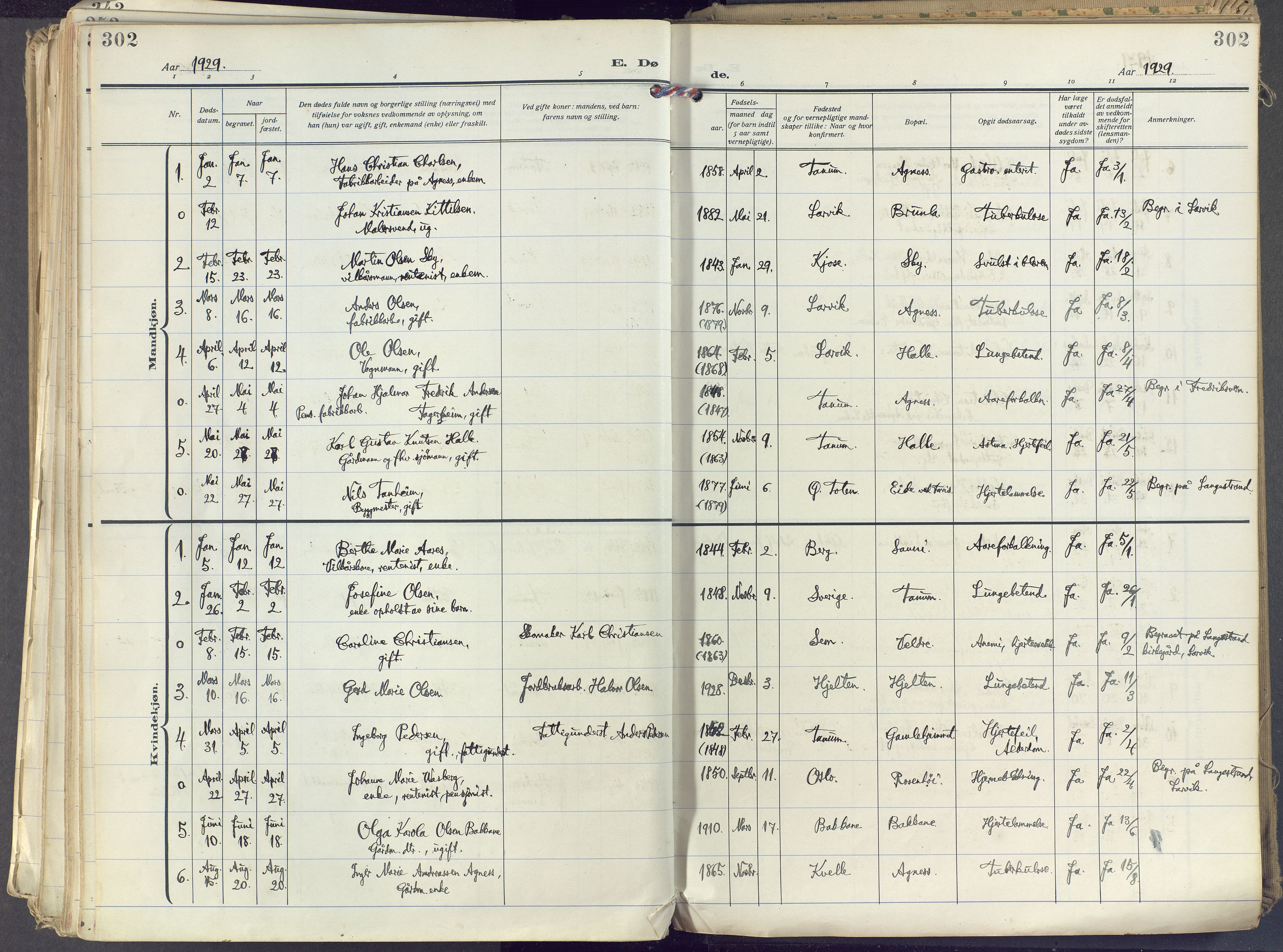 Brunlanes kirkebøker, AV/SAKO-A-342/F/Fc/L0004: Parish register (official) no. III 4, 1923-1943, p. 302