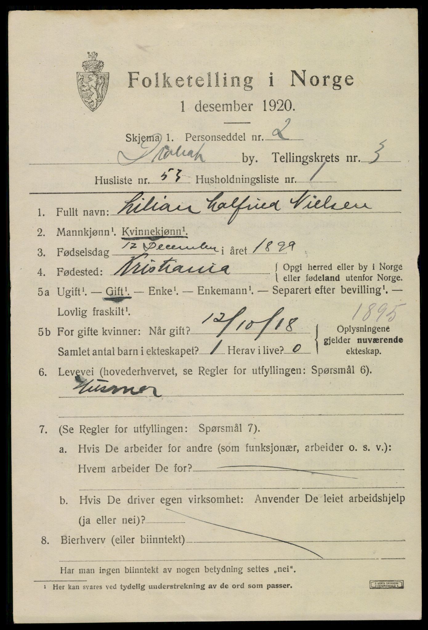 SAO, 1920 census for Drøbak, 1920, p. 4065