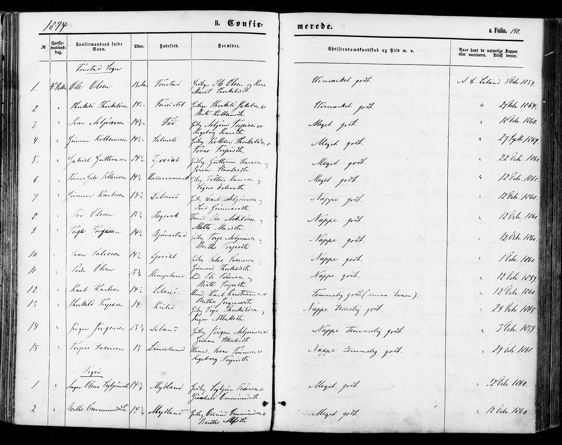 Sirdal sokneprestkontor, SAK/1111-0036/F/Fa/Fab/L0003: Parish register (official) no. A 3, 1874-1886, p. 150