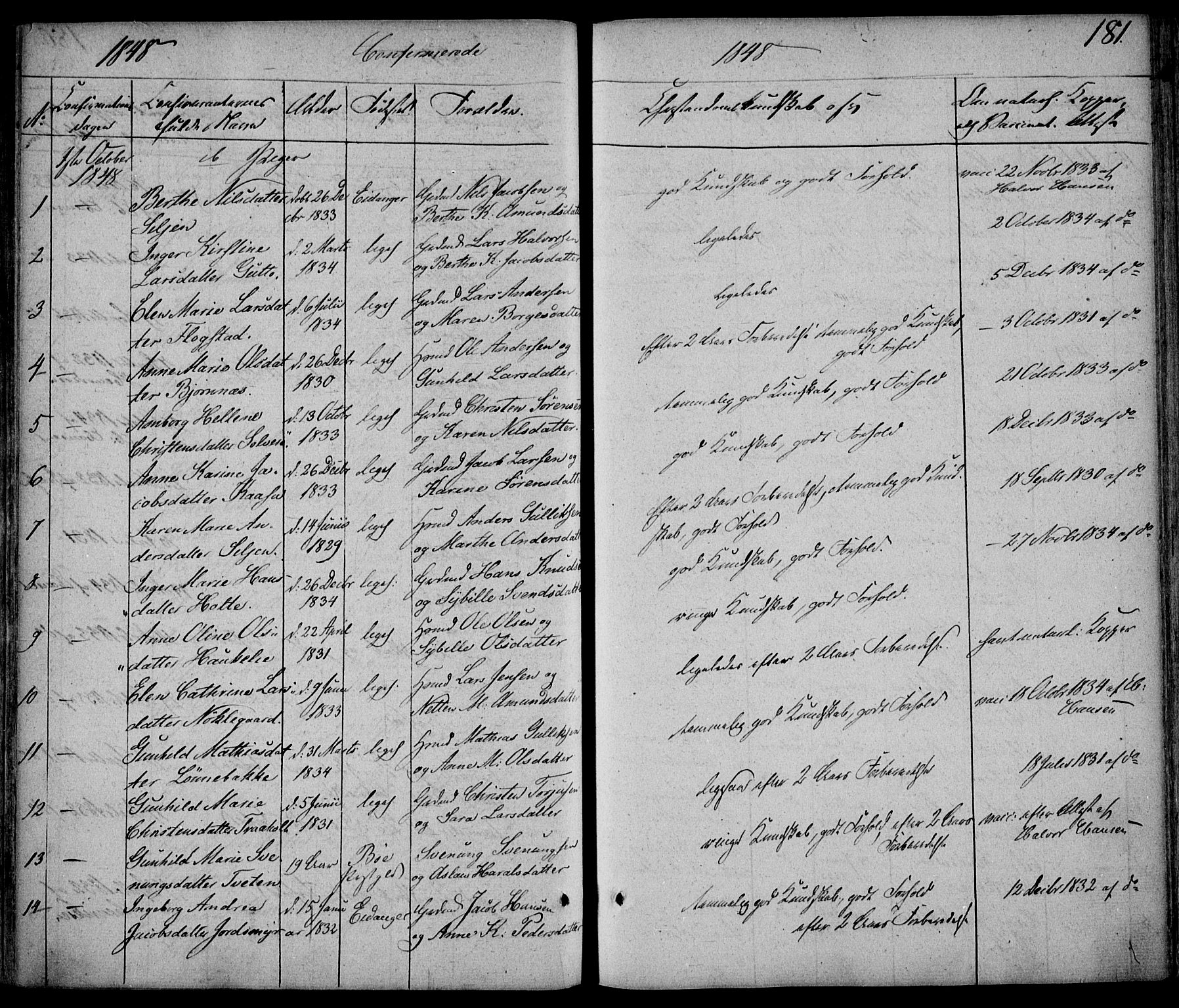 Eidanger kirkebøker, SAKO/A-261/F/Fa/L0008: Parish register (official) no. 8, 1831-1858, p. 181