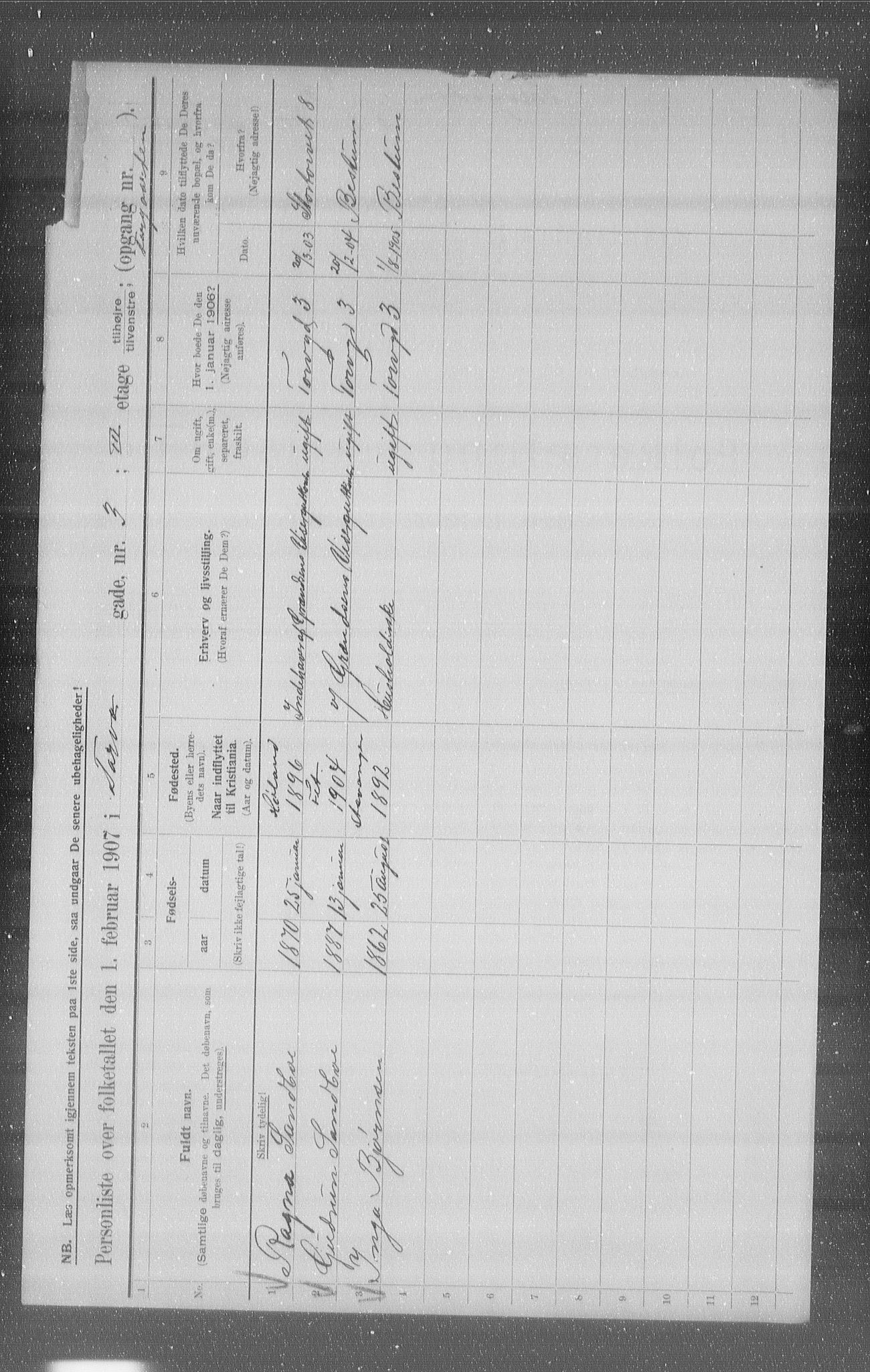 OBA, Municipal Census 1907 for Kristiania, 1907, p. 57912