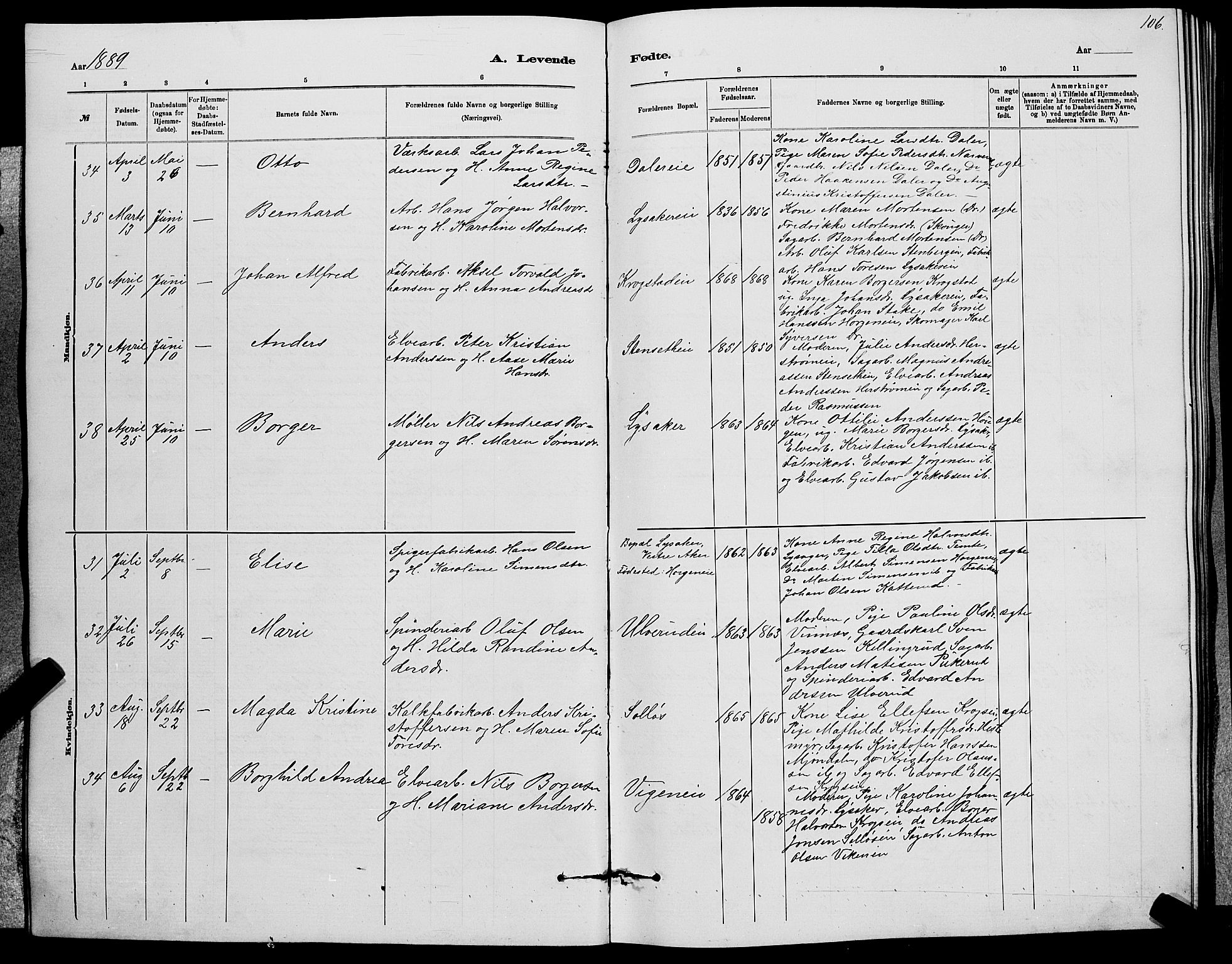 Nedre Eiker kirkebøker, AV/SAKO-A-612/G/Ga/L0002: Parish register (copy) no. 2, 1880-1896, p. 106