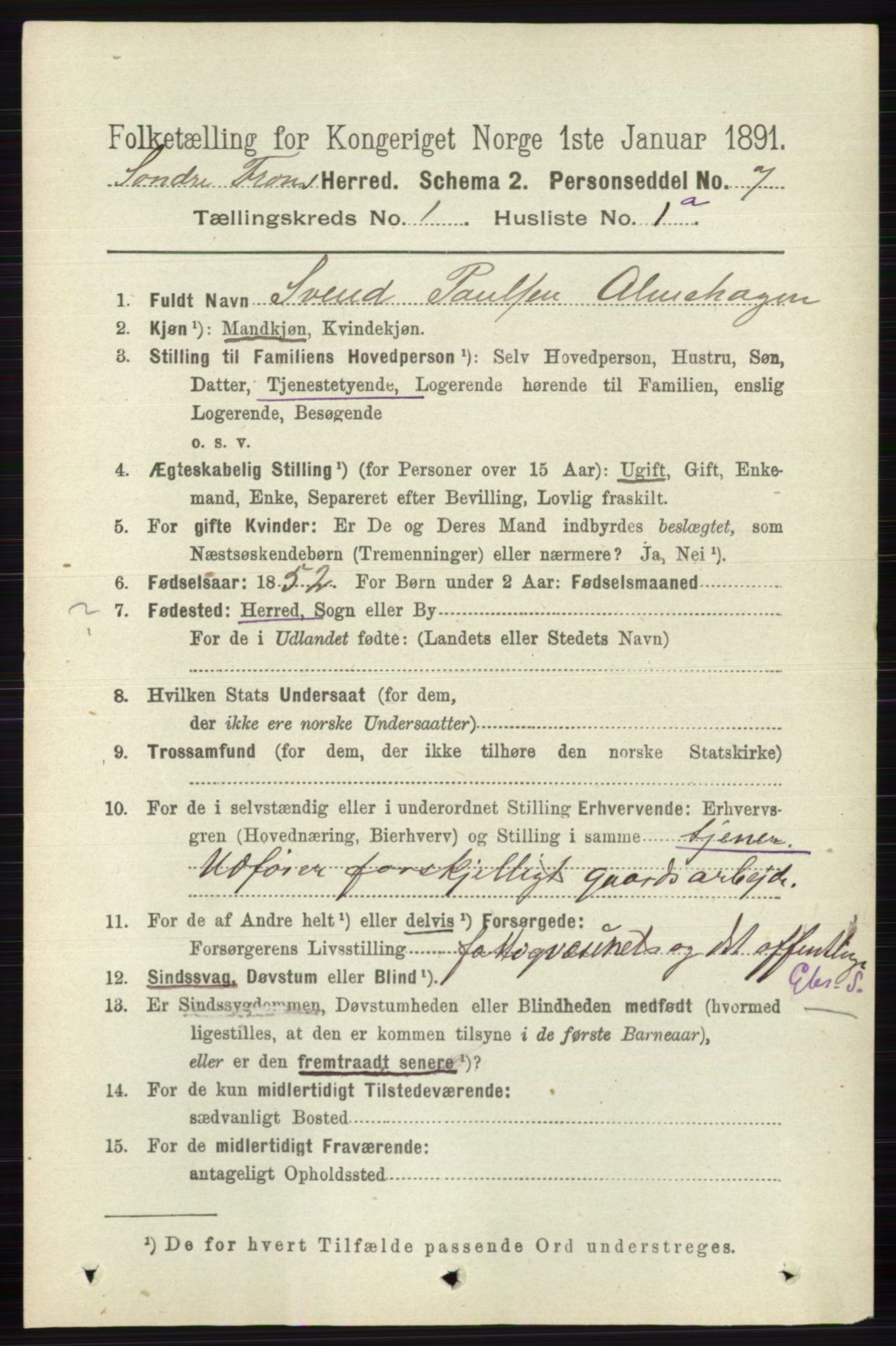 RA, 1891 census for 0519 Sør-Fron, 1891, p. 102