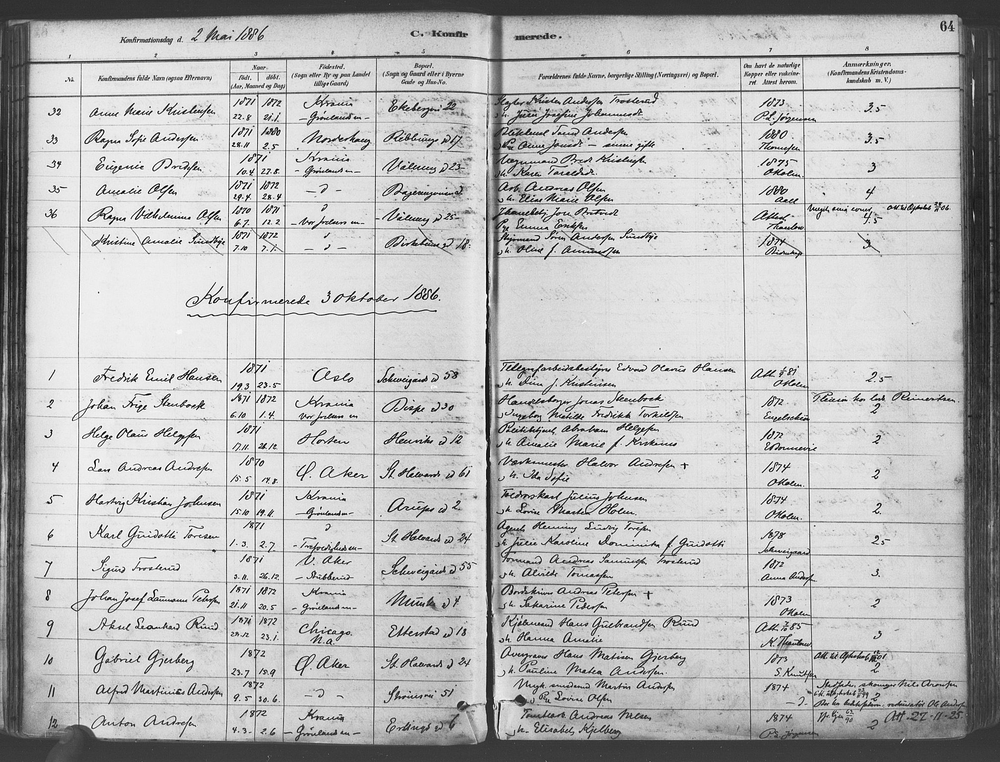 Gamlebyen prestekontor Kirkebøker, AV/SAO-A-10884/F/Fa/L0006: Parish register (official) no. 6, 1881-1890, p. 64