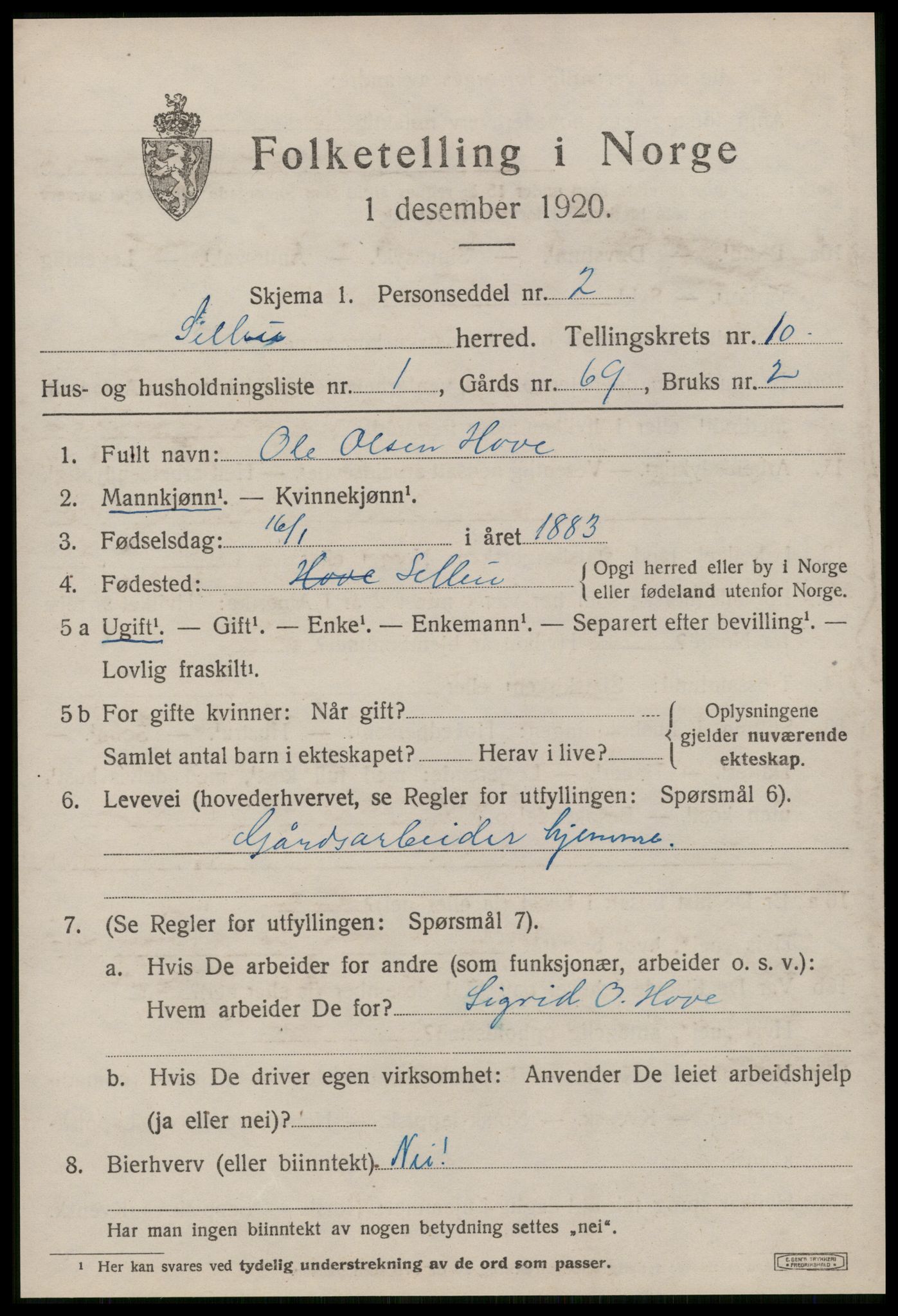 SAT, 1920 census for Selbu, 1920, p. 5736