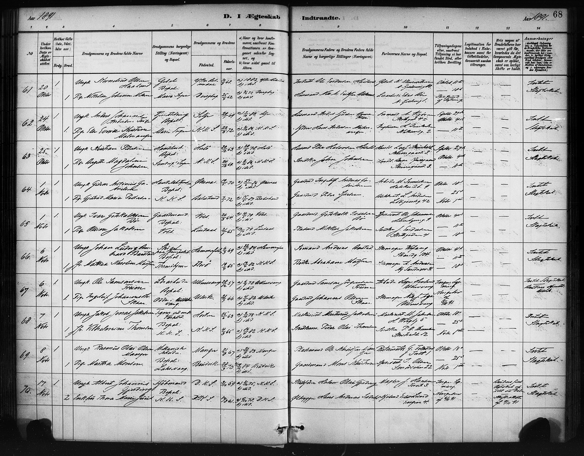 Korskirken sokneprestembete, SAB/A-76101/H/Haa/L0037: Parish register (official) no. D 4, 1883-1904, p. 68