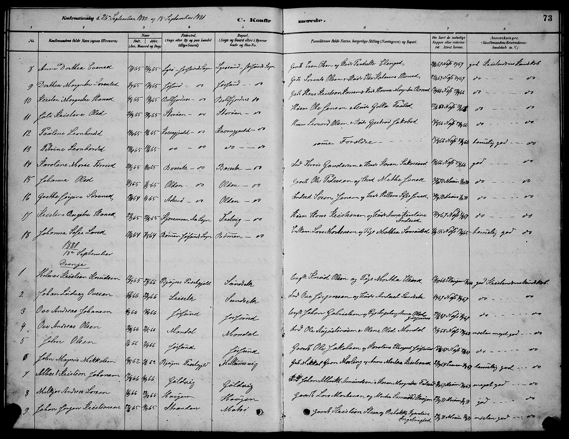 Ministerialprotokoller, klokkerbøker og fødselsregistre - Sør-Trøndelag, AV/SAT-A-1456/654/L0665: Parish register (copy) no. 654C01, 1879-1901, p. 73