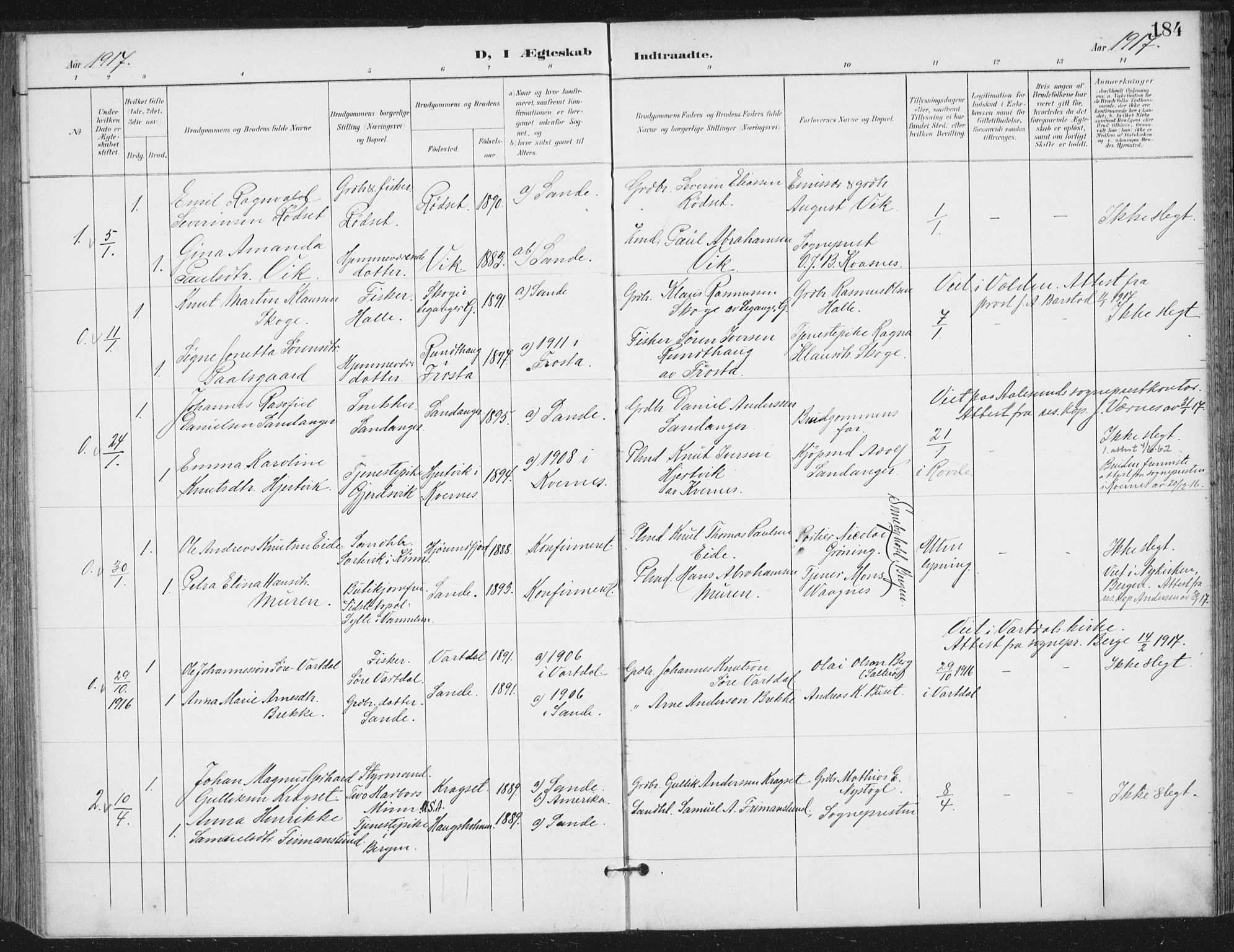 Ministerialprotokoller, klokkerbøker og fødselsregistre - Møre og Romsdal, AV/SAT-A-1454/503/L0038: Parish register (official) no. 503A06, 1901-1917, p. 184