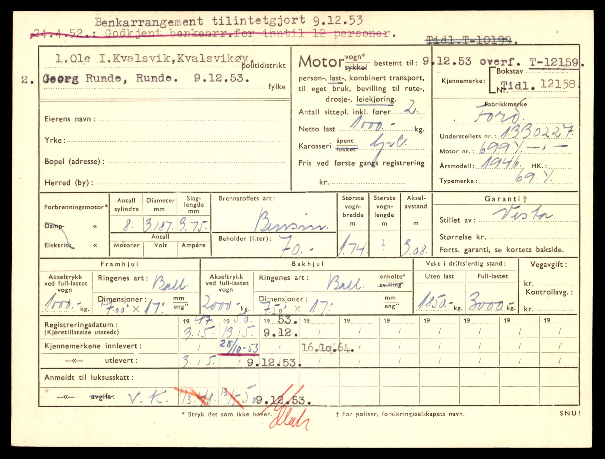 Møre og Romsdal vegkontor - Ålesund trafikkstasjon, AV/SAT-A-4099/F/Fe/L0033: Registreringskort for kjøretøy T 12151 - T 12474, 1927-1998, p. 261